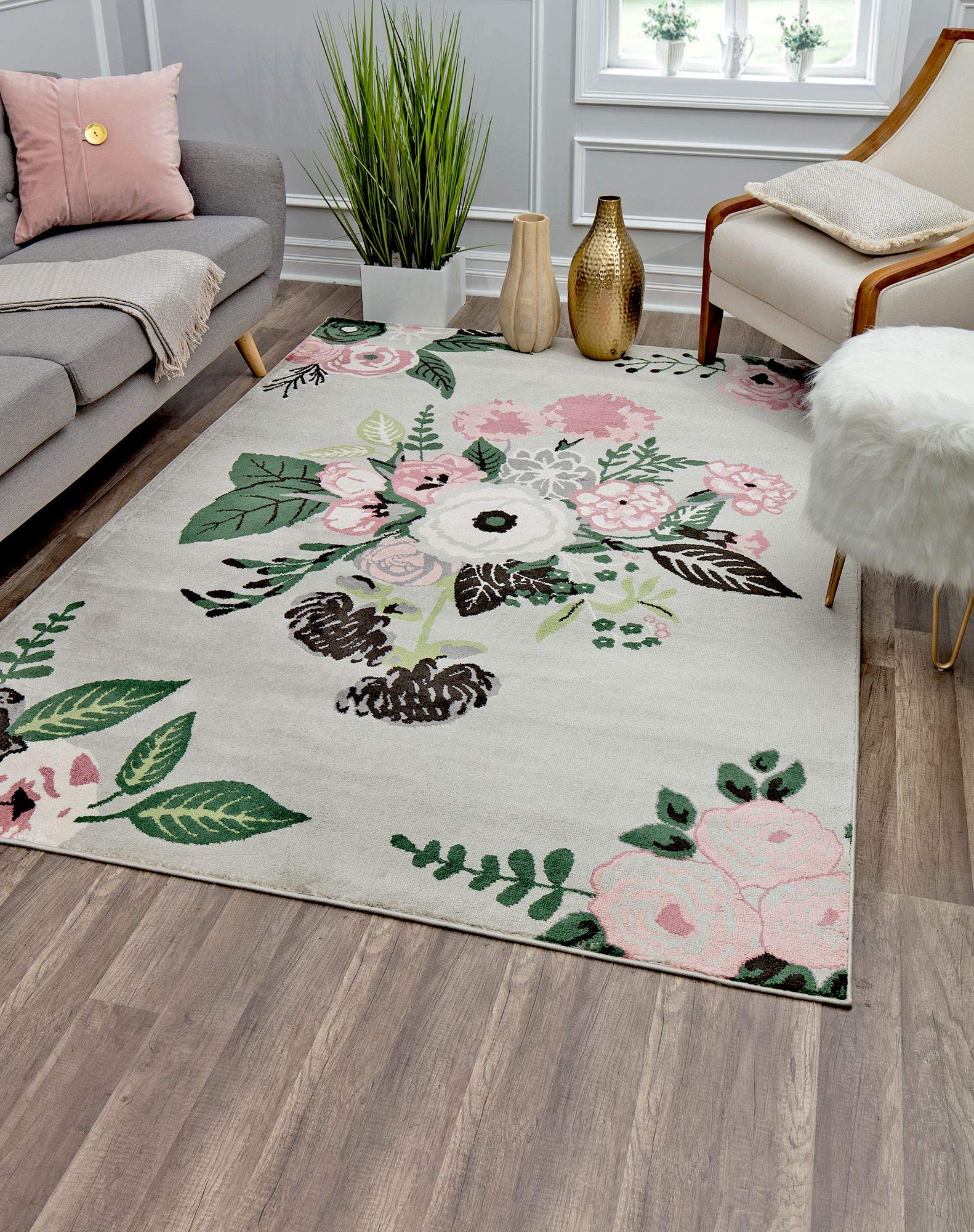 Rugs America Hanna VA40C Rose Garden Gray Floral Transitional Area Rug 5'x7' - Perfect for Living Room, Bedroom & Home Decor