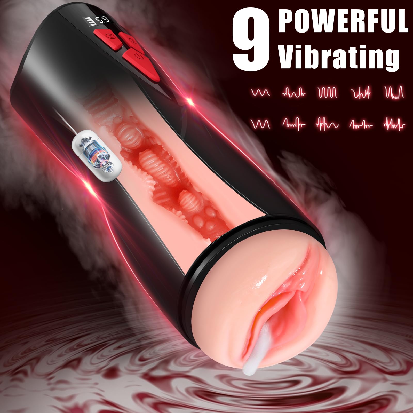 Premium Male Masturbator with 9 Vibration & 5 Suction Modes - Automatic Vibrating Pocket Pussy with LCD Display & Realistic Textured Vagina - Hands-Free Male Sex Toy for Intimate Pleasure - Perfect for Solo Play, Couples Fun & Discreet Adult Entertainment