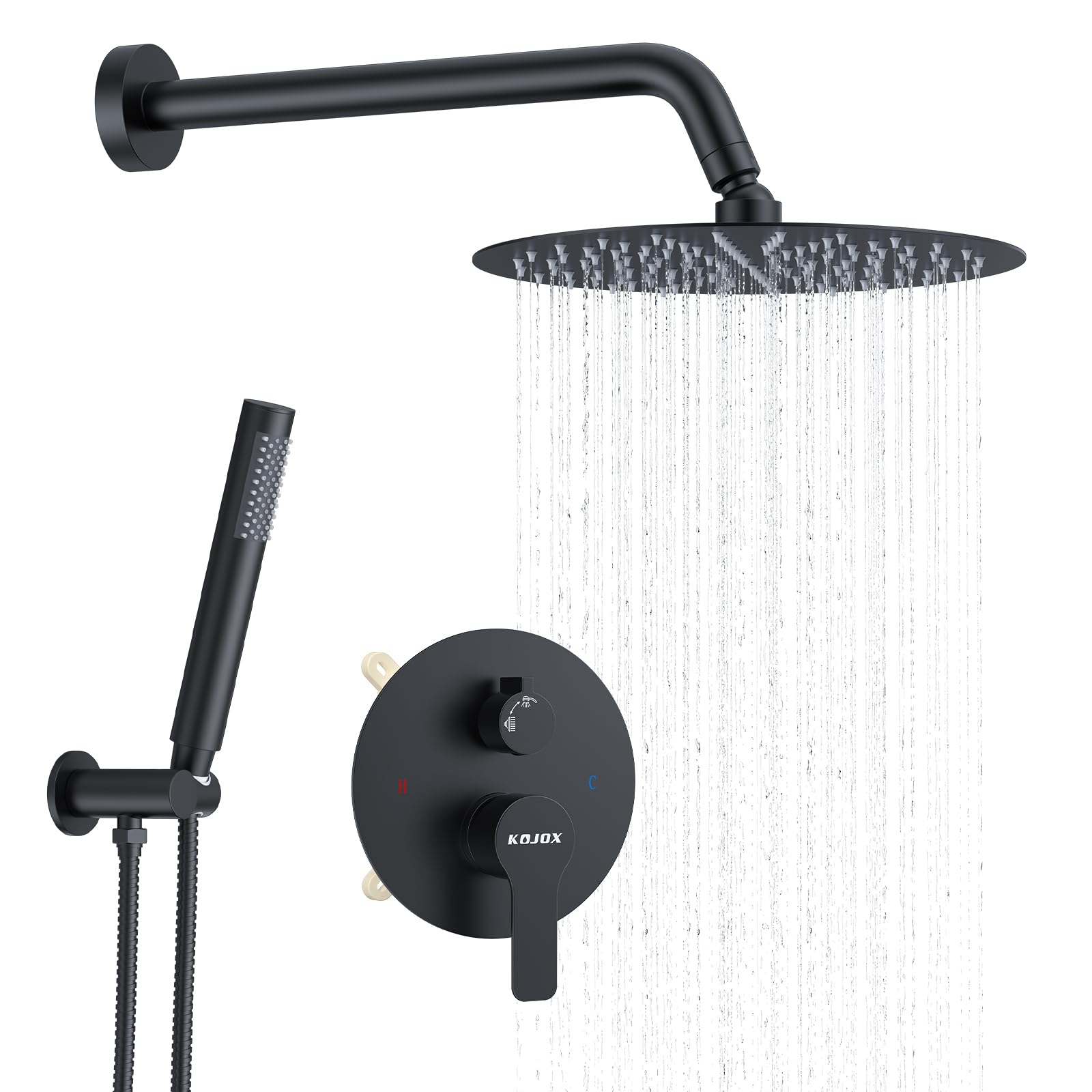 10 Inch Matte Black Shower System - High Pressure Rain Shower Head & Handheld Shower Combo, Wall Mounted Bathroom Mixer Faucet with Rough-in Valve & Trim Kit - Perfect for Modern Spa-Like Bathroom Experience