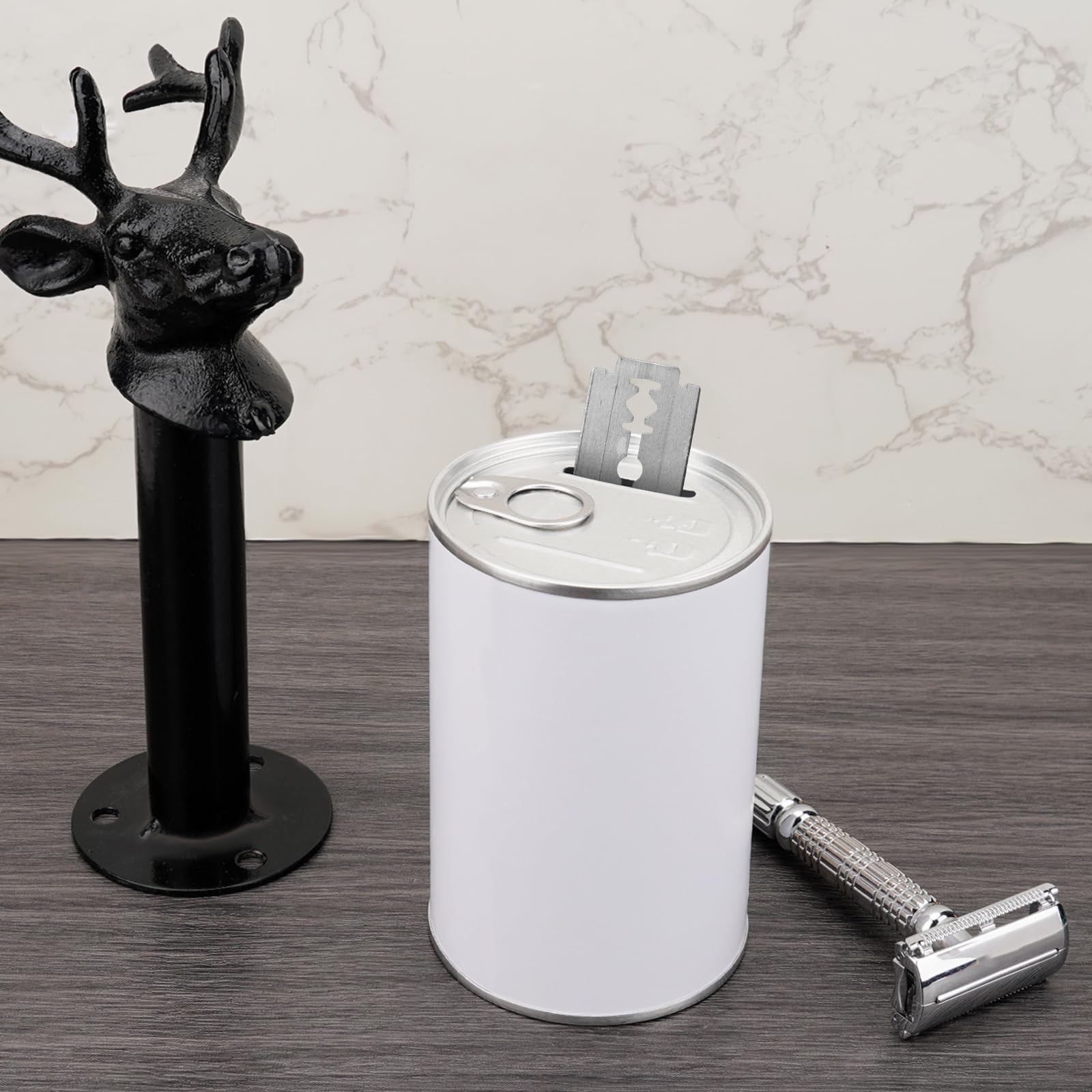 Premium Safety Razor Blade Disposal Container - White Double Edge Razor Blade Bank for Barber Shops & Home Use | Secure Used Razor Blade Storage Case | Ideal for Shaving Safety & Hygiene