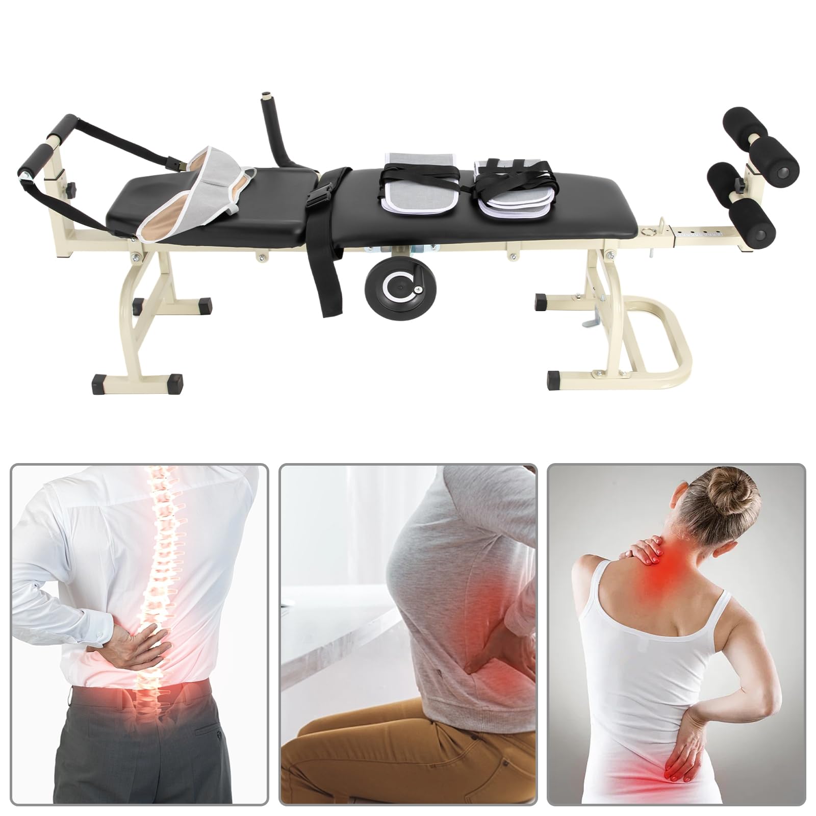 Portable Folding Massage Table - Cervical & Lumbar Traction Bed for Back Pain Relief, Body Stretching Device with Adjustable Height | Perfect for Chiropractic Clinics, Physical Therapy & Home Use