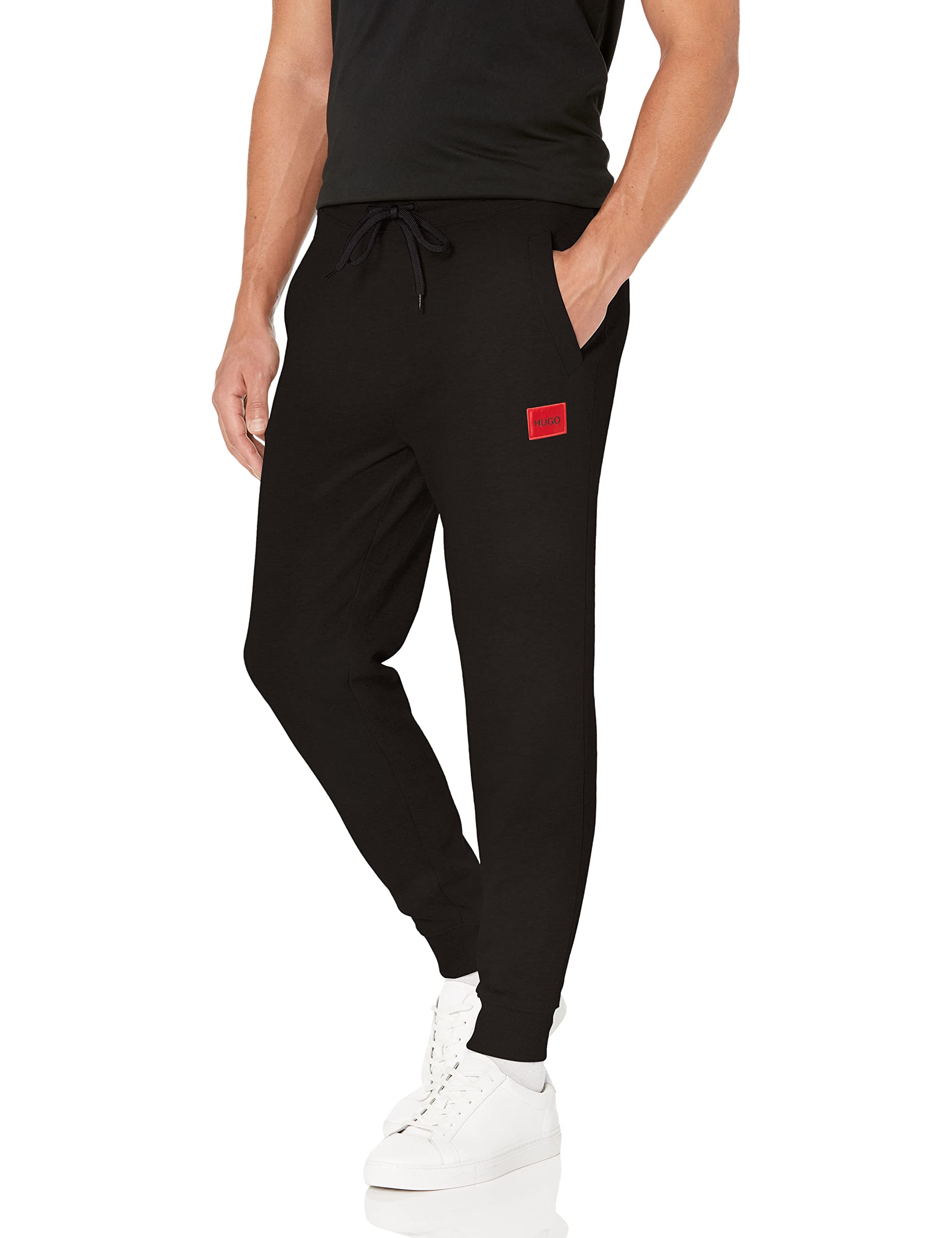 HUGO Men's Regular Fit Square Logo Jersey Drawstring Joggers - Comfortable Casual Pants for Running, Gym, Lounge & Everyday Wear