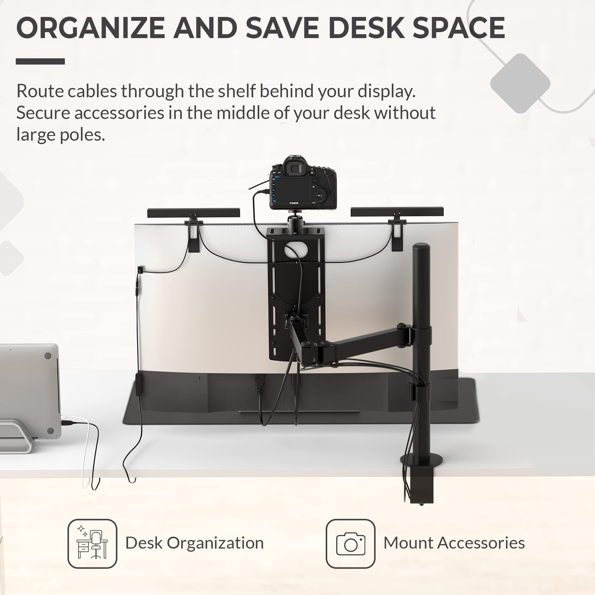 HumanCentric DSLR Monitor Mount - Compact Aluminum VESA Arm Desk Mount for Camera, Webcam & Microphone (100x100mm) - Perfect for Streaming, Video Calls & Content Creation - Hardware Included