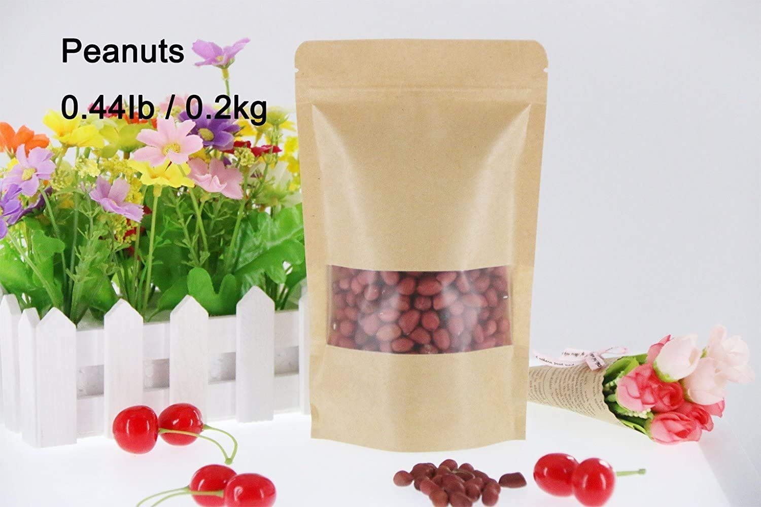 SumDirect Kraft Food Bags with Window - 50 Pack Resealable Stand Up Pouches, 4.7x7.8 Inches Zipper Bags for Coffee, Snacks & Dry Food Storage | Eco-Friendly Packaging for Home, Bakery & Retail Use