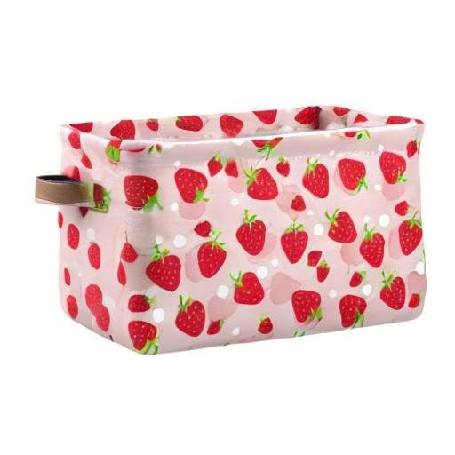 Strawberry Pattern Foldable Storage Bin - Collapsible Fabric Storage Basket with Handles for Organizing Toys, Nursery, Closet, Bedroom & Office - Set of 2 (Perfect for Kids' Room, Playroom & Home Organization)