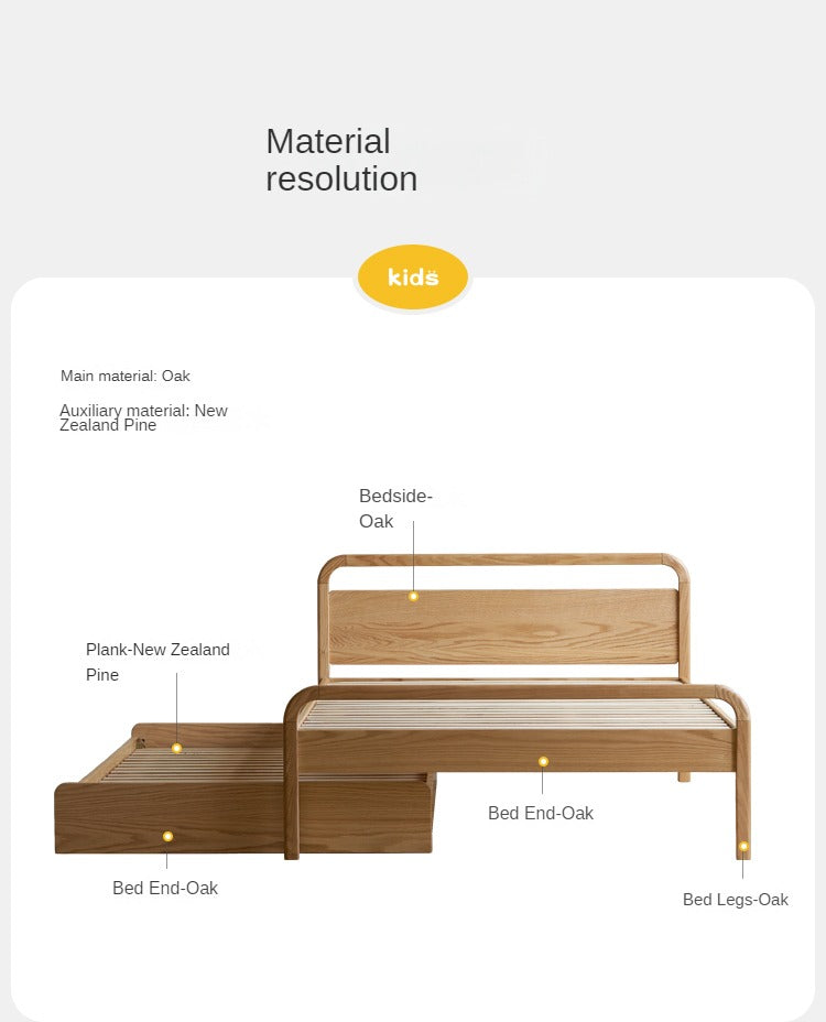 Solid Oak Wood Single Platform Bed with Wheels - No Headboard, Modern Minimalist Bed Frame for Small Spaces, Dorm Rooms & Guest Bedrooms