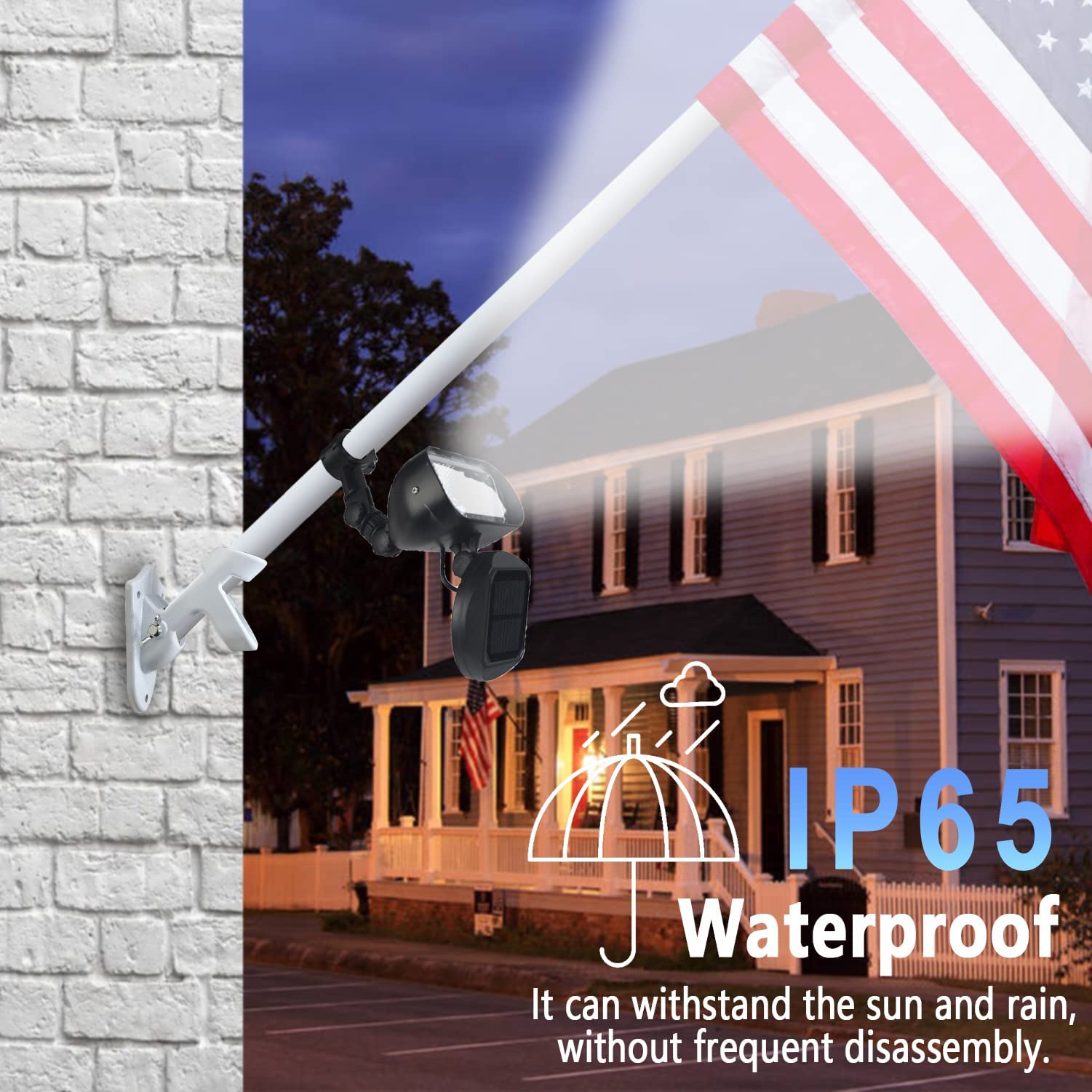 Solar Powered Flagpole Light - 4 Ultra Bright LED, 360° Adjustable, IP65 Waterproof Outdoor Light for 1