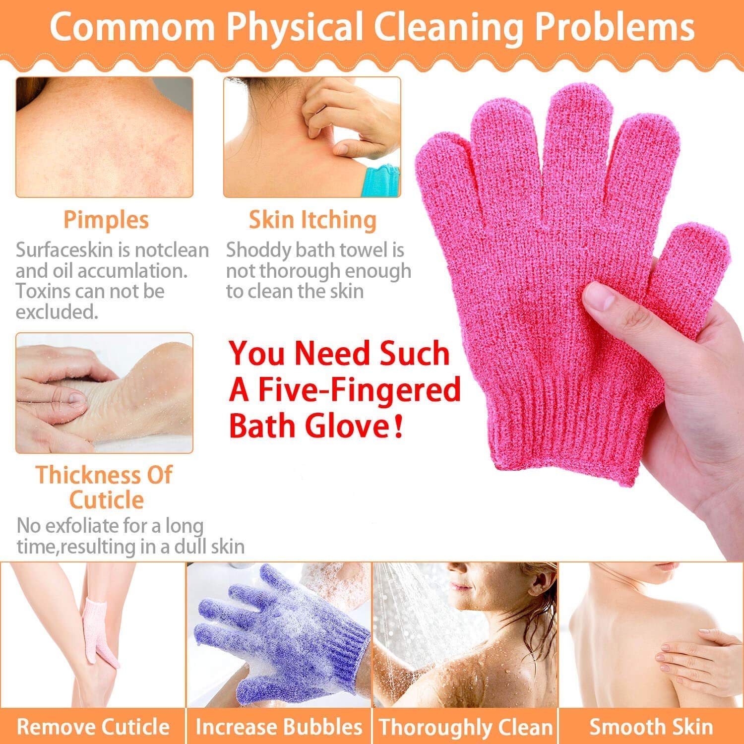 KAAS Exfoliating Bath Gloves for Spa & Shower - Soft Body Scrubber for Smooth Skin - Multicolor (1 Pack) - Perfect for Exfoliation, Massage & Dead Skin Removal