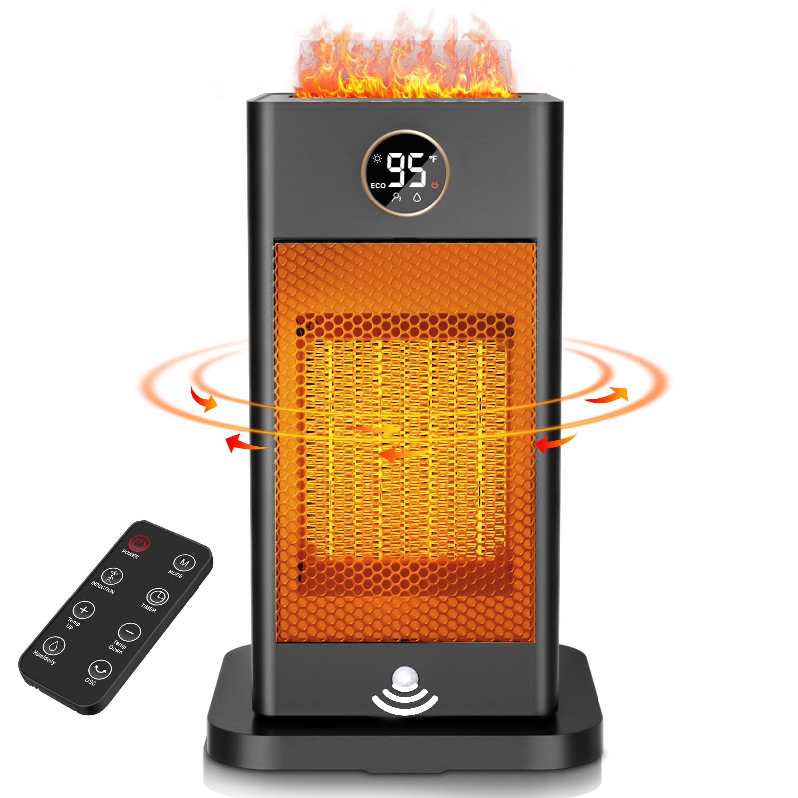 1500W PTC Fast Heating Space Heater with Humidifier & 3D Flame Effect - Oscillating Indoor Heater for Large Rooms Up to 260 sq.ft - Perfect for Bedroom, Office, and Living Room - Energy Efficient & Safe with Overheat Protection
