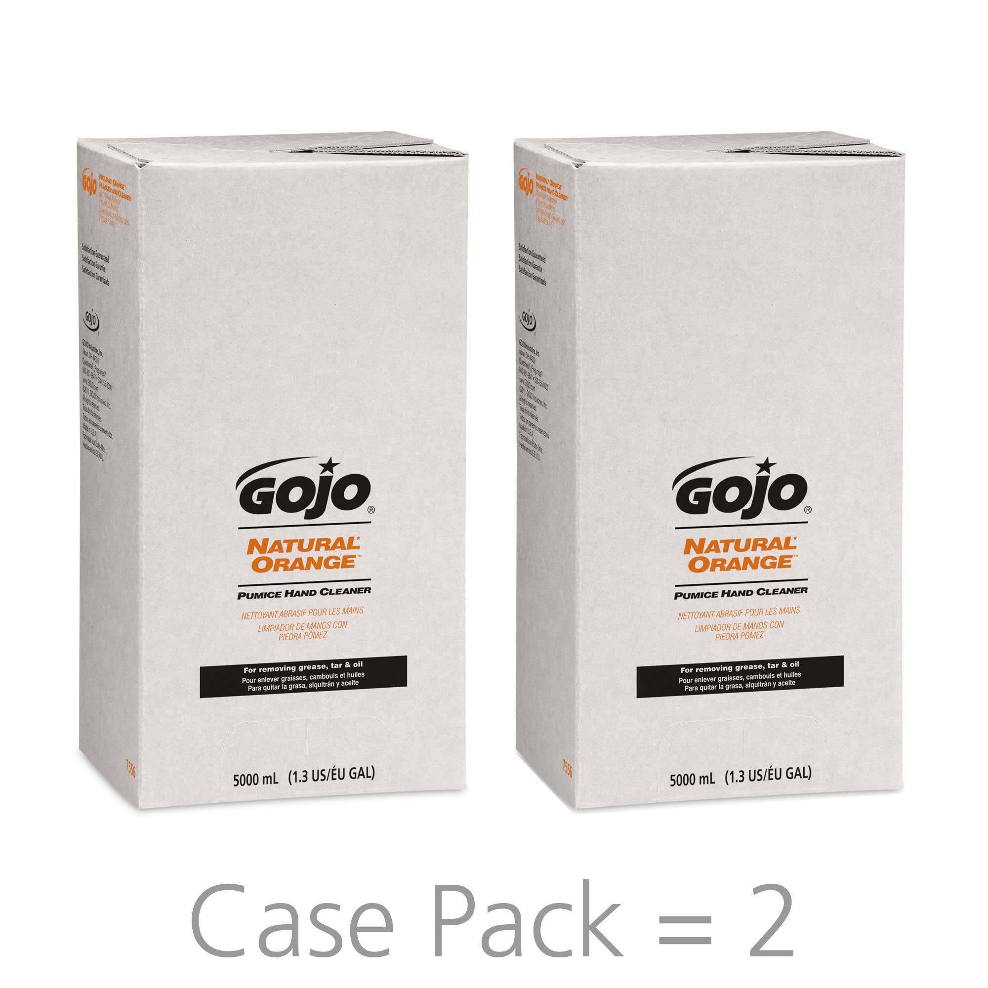 GOJO NATURAL ORANGE Pumice Hand Cleaner Refill - 5000 mL Fast-Acting Lotion for Tough Grease & Dirt (Pack of 2) | PRO TDX Dispenser Compatible | Ideal for Auto Shops, Farms & Industrial Use - 7556-02