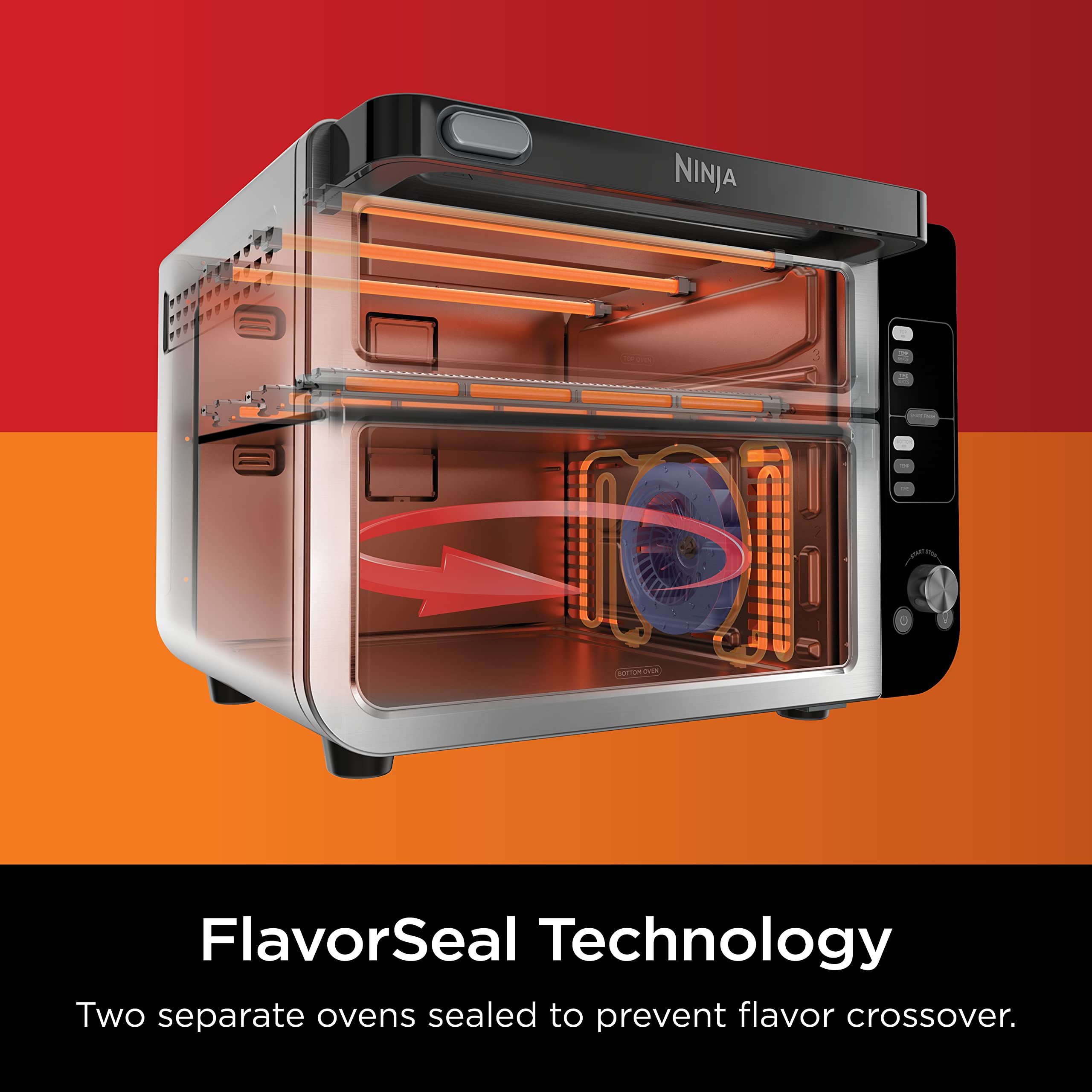 Ninja DCT401 12-in-1 Double Oven with FlexDoor, FlavorSeal & Smart Finish - Rapid Convection Top & Air Fry Bottom - Bake, Roast, Toast, Air Fry, Pizza - Stainless Steel Countertop Oven for Home Kitchen, Small Spaces & Holiday Cooking