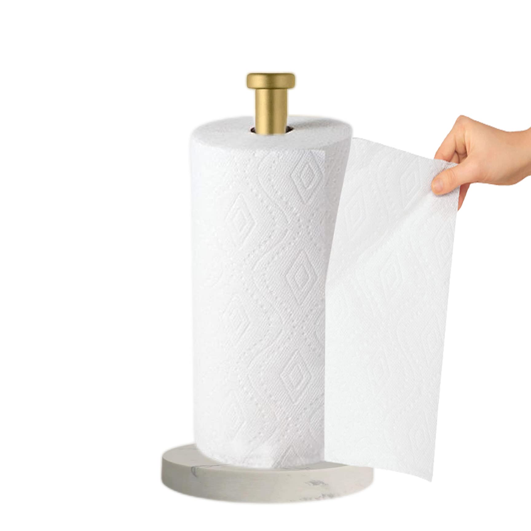 Elegant Gold Marble Paper Towel Holder - Sturdy Countertop Stand with Weighted Base for One-Handed Use | Perfect for Kitchen, Bathroom, Office & Restaurant Decor