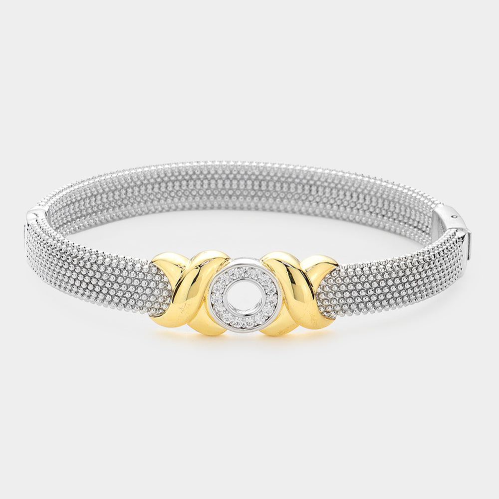 Silver CZ Crisscross Metal Bangle Bracelet for Women - Adjustable M H W Size - Elegant Jewelry Accessories for Parties, Weddings & Everyday Wear
