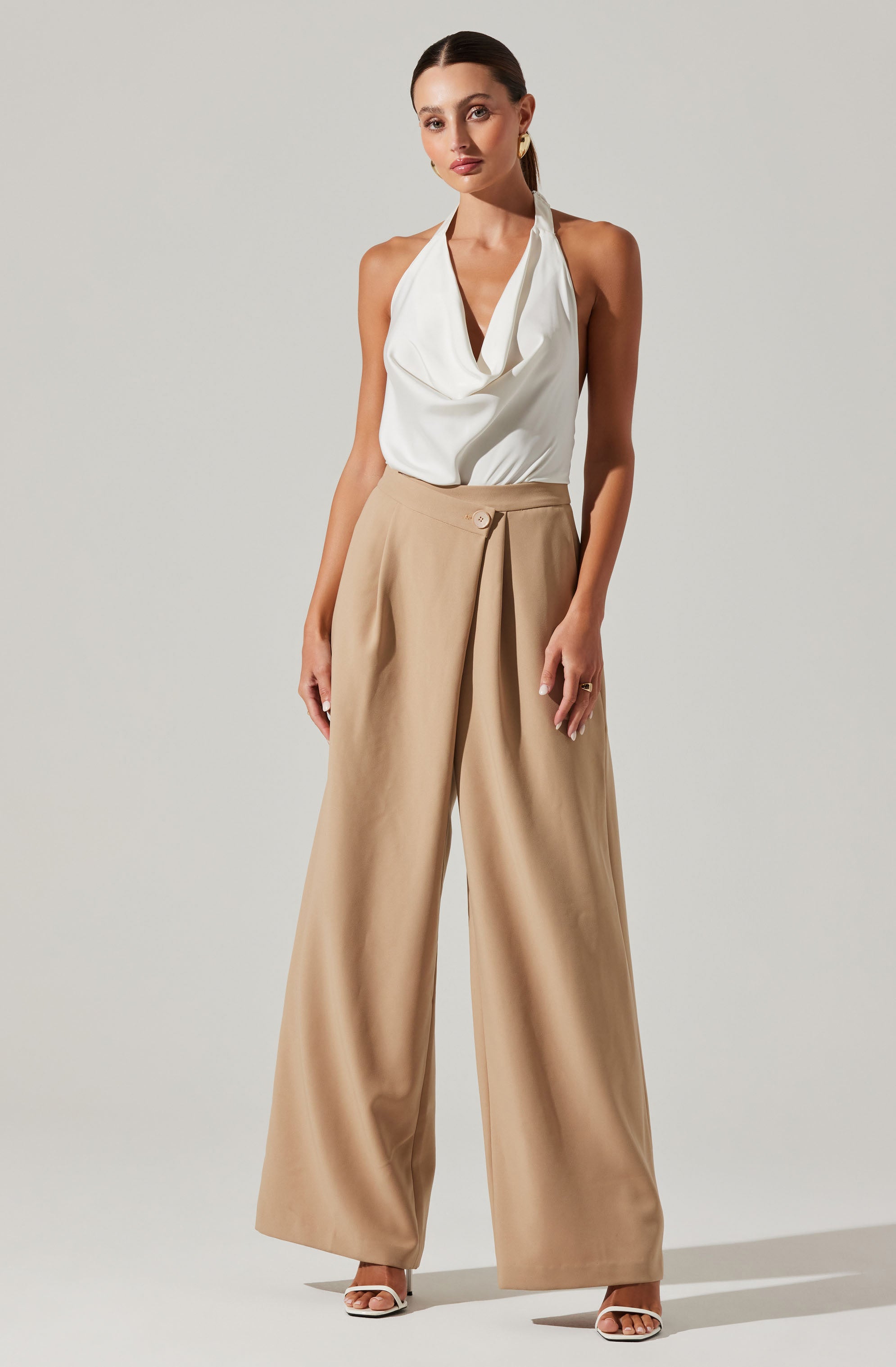 Aryn Cowl Neck Halter Jumpsuit for Women - Elegant One-Piece Romper with Deep V Neckline | Perfect for Cocktail Parties, Date Nights & Summer Vacations