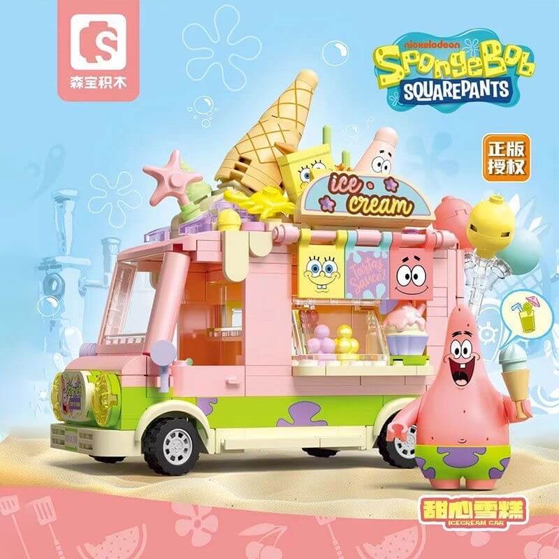 Sembo SpongeBob SquarePants Ice Cream Burger Truck Building Blocks Toy Set - Fun Kids Construction Play for Birthday Gifts & Creative Pretend Play