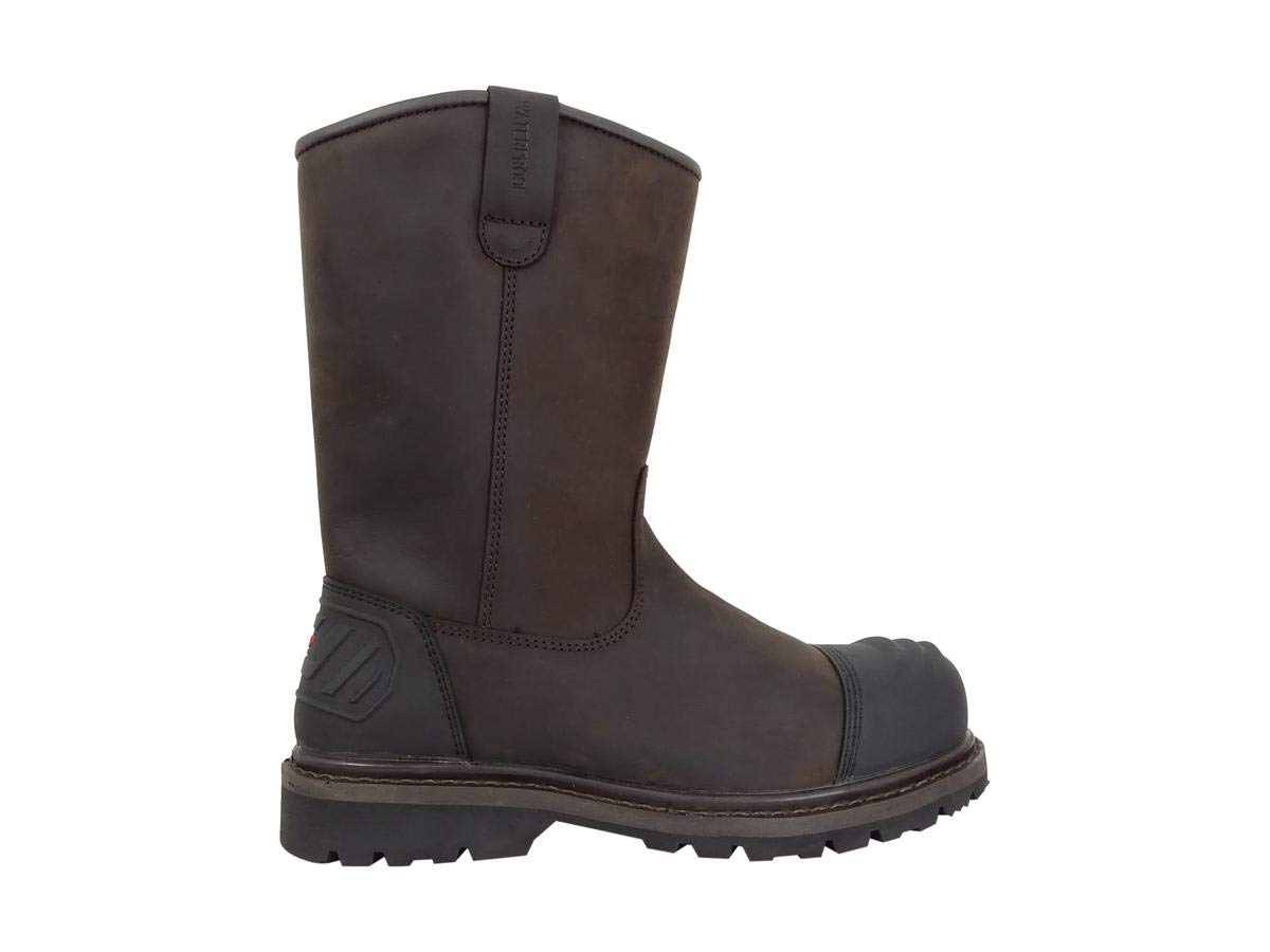 Hoggs of Fife Thor Safety Rigger Boots for Men - Crazy Horse Brown Leather Work Boots with Steel Toe (11498) | Ideal for Construction, Oil Rig & Heavy Duty Work Environments
