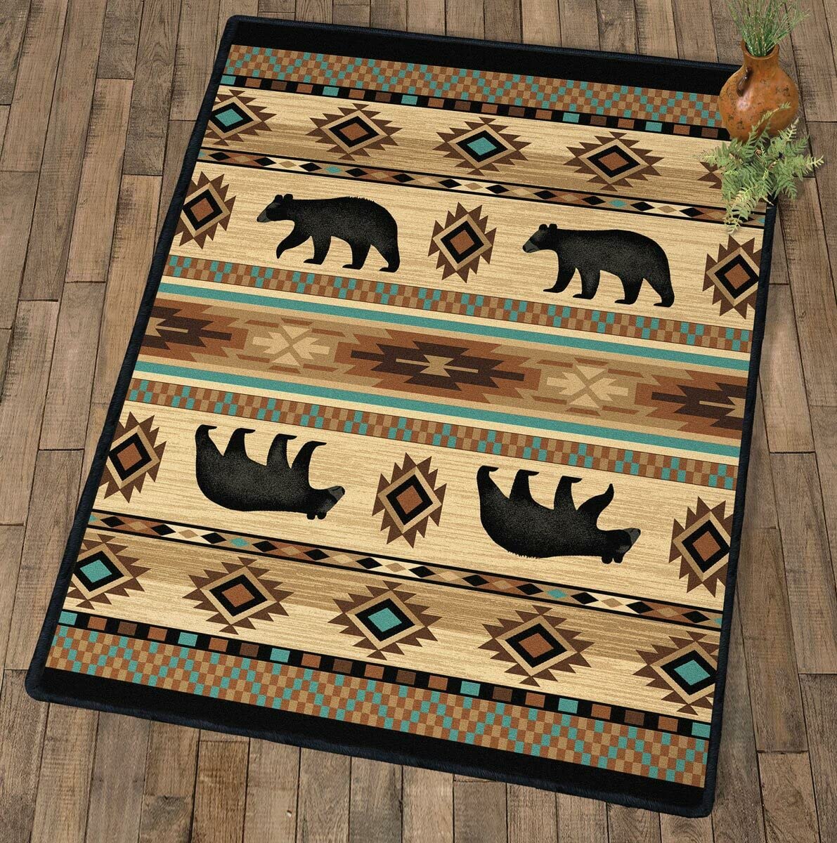 Faux Sheepskin Bear Rug - Rustic Cabin Decor, Wildlife Throw Rug for Living Room & Bedroom, Brown/Red 11 - Perfect for Cozy Home, Lodge & Cabin Style