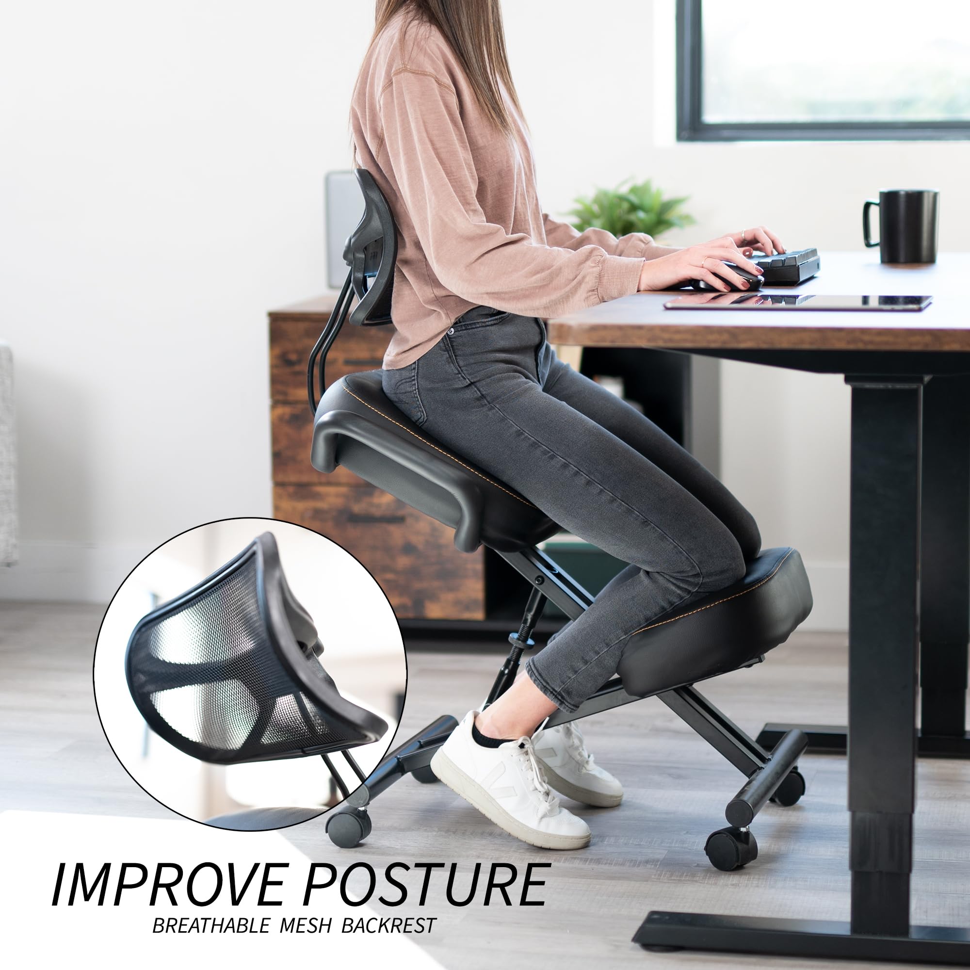 VIVO DRAGONN DN-CH Ergonomic Kneeling Chair - Adjustable Posture Corrector for Office & Home - Metal Frame, Black - One Size Fits All - Perfect for Meditation, Yoga & Back Pain Relief