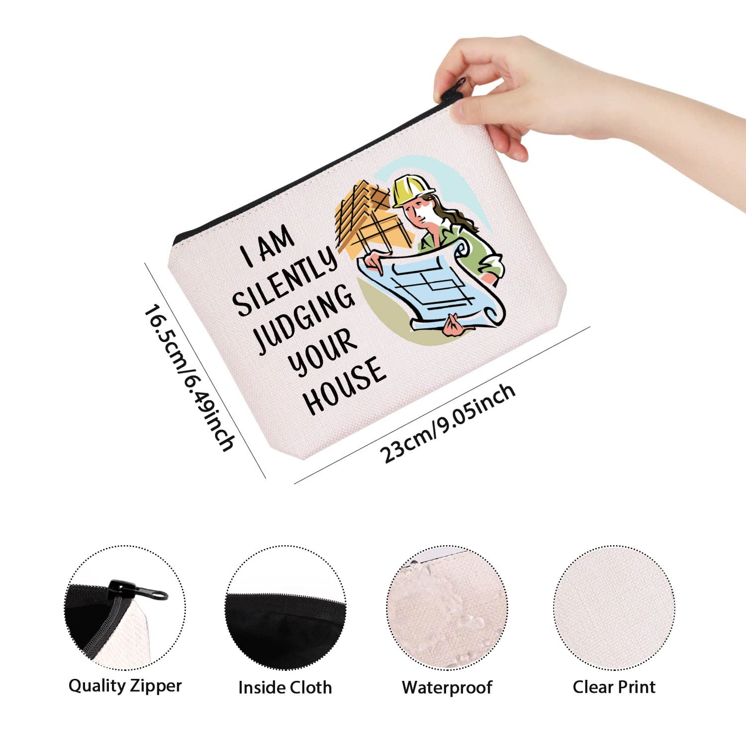 TSOTMO Architect Gift - 'I Am Silently Judging Your House' Funny Future Architect Zipper Pouch & Makeup Bag - Perfect for Architects, Designers & Students (Great for Office, School & Travel)
