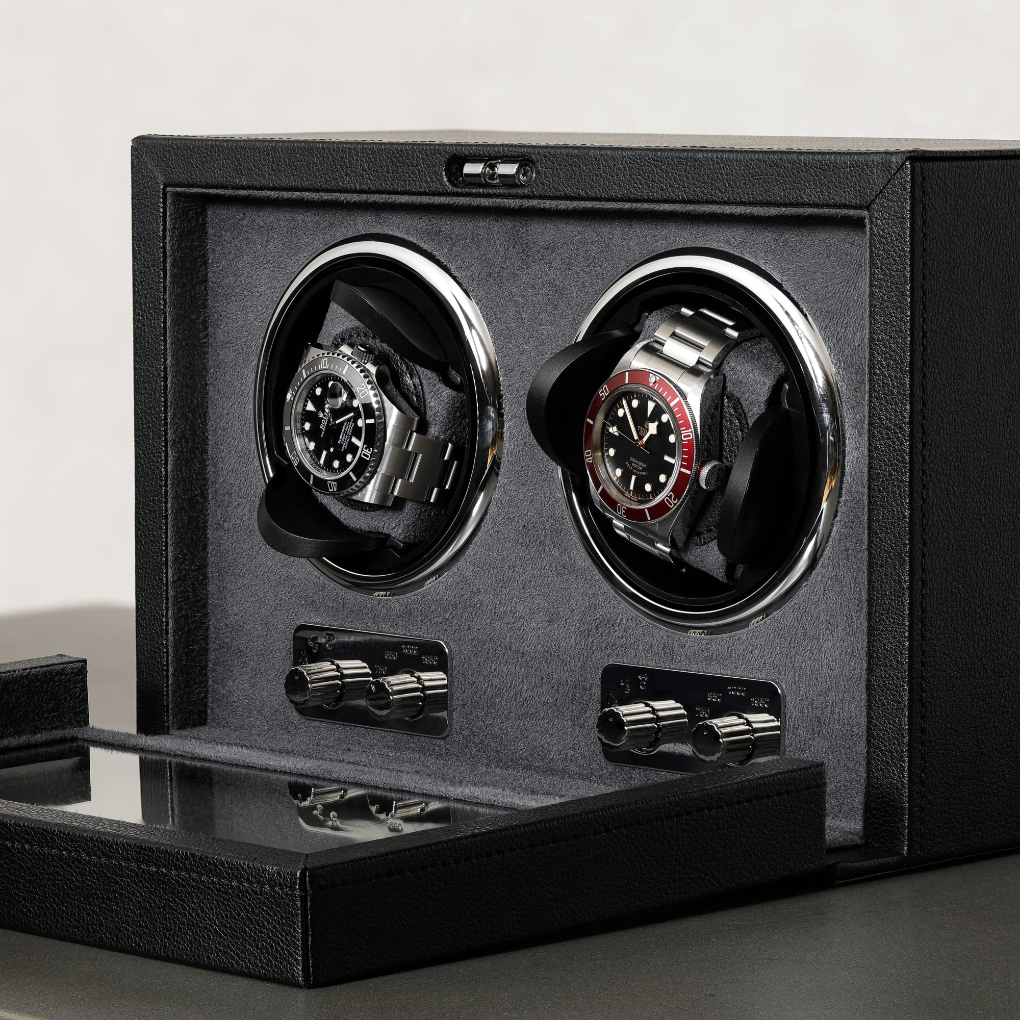 ROTHWELL Automatic Double Watch Winder - Quiet Motor, 3 Speed Settings & Adjustable Rotation - Perfect for Luxury Watch Storage & Display (Black/Grey) - Ideal for Home, Office or Travel Use