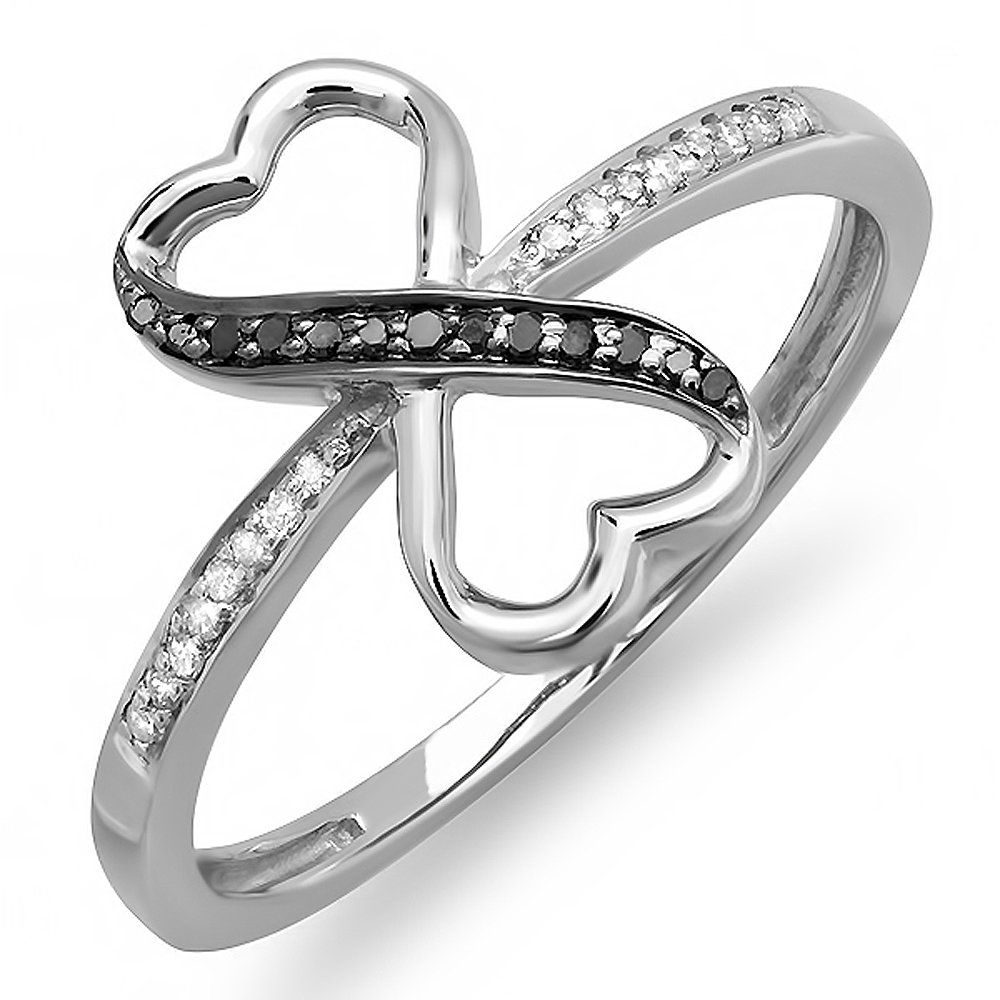 0.10ctw Black & White Diamond Double Heart Infinity Promise Ring in 925 Sterling Silver - Dazzlingrock Collection | Elegant Jewelry for Anniversaries, Engagements & Romantic Gifts