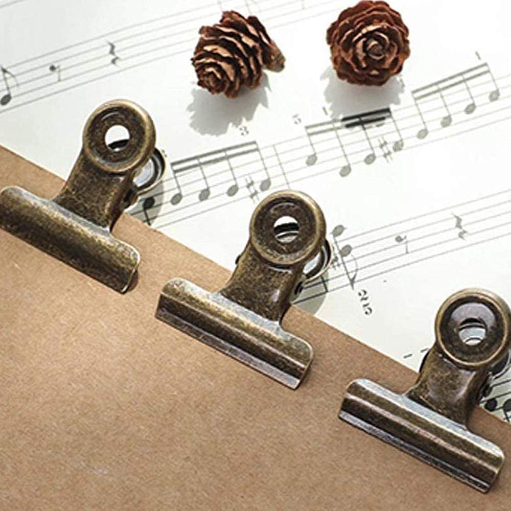 32 Pack 1 Inch Bronze Metal Clips with Push Pins - Bulldog Clips for Hanging Pictures, Small Hinge Clips for Photos & Crafts, Mini Binder Clips for Office, School & Home Organization - Perfect for Corkboards, Bulletin Boards, Scrapbooking & Wall Decor