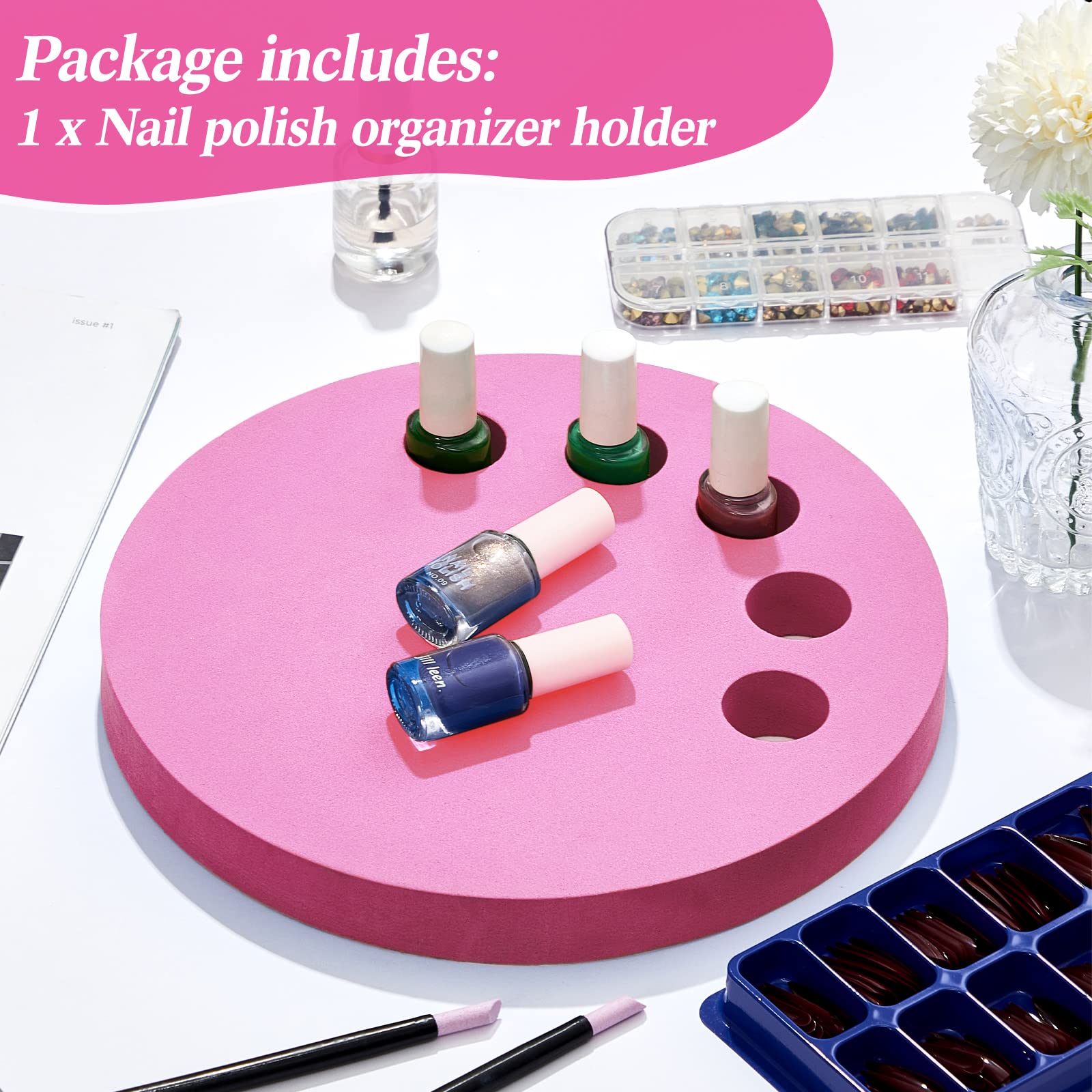 Weysat 2-in-1 Anti-Spill Nail Polish Holder Stand & Organizer - Pink Manicure Hand Rest Work Station for Professional Nail Art, DIY Home Salon, and Spa Pedicure Accessories
