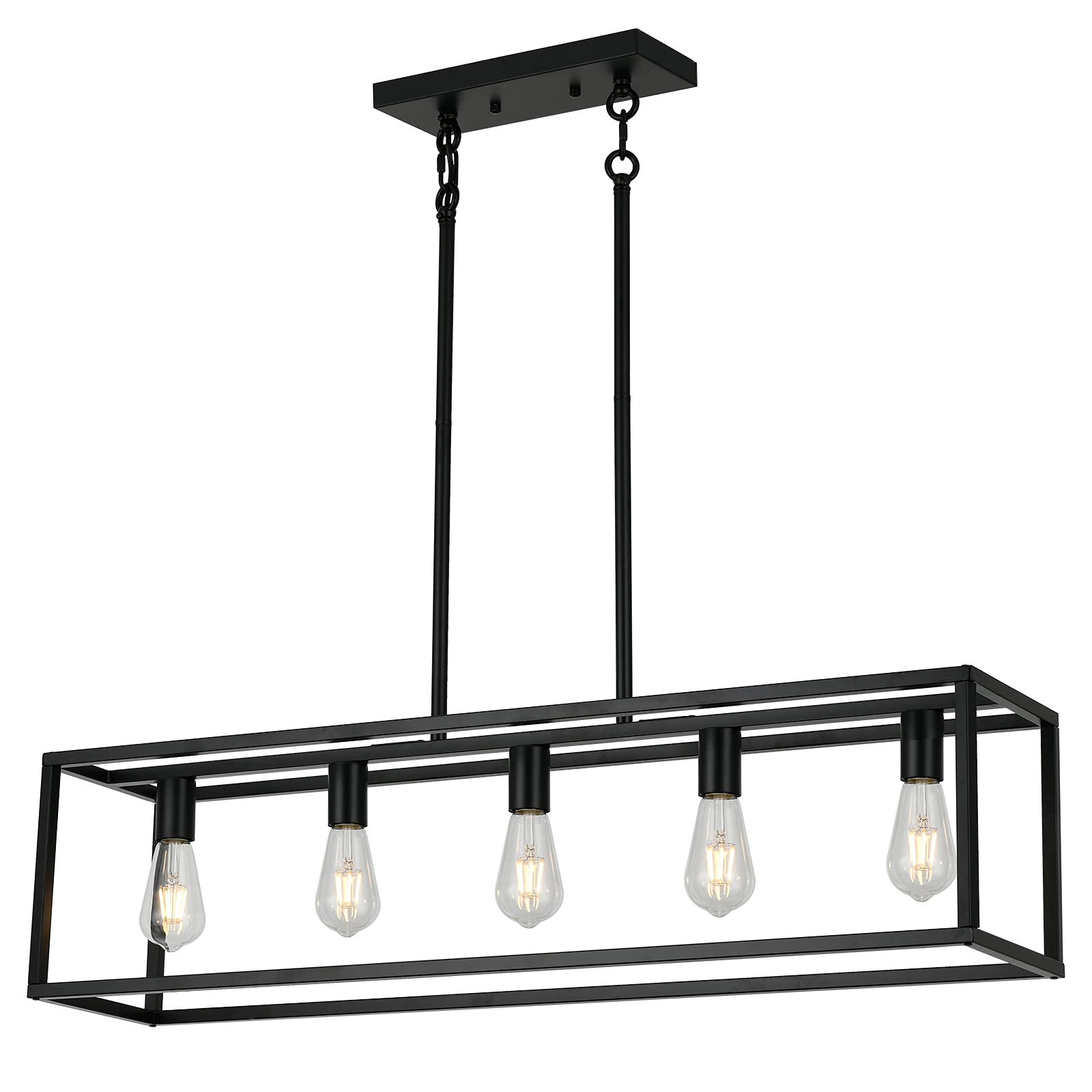 XILICON Farmhouse Chandelier - 5-Light Black Modern Linear Pendant Light for Kitchen Island, Dining Room & Ceiling | Rustic Cage Design for Home Decor