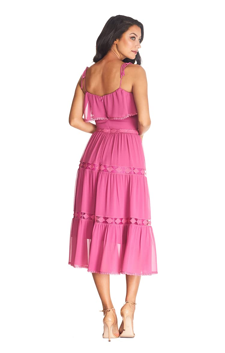Dress the Population Women's Dream Sleeveless Ruffle Bodice Lace Insert Tiered Skirt Midi Dress - Perfect for Weddings, Parties & Special Occasions
