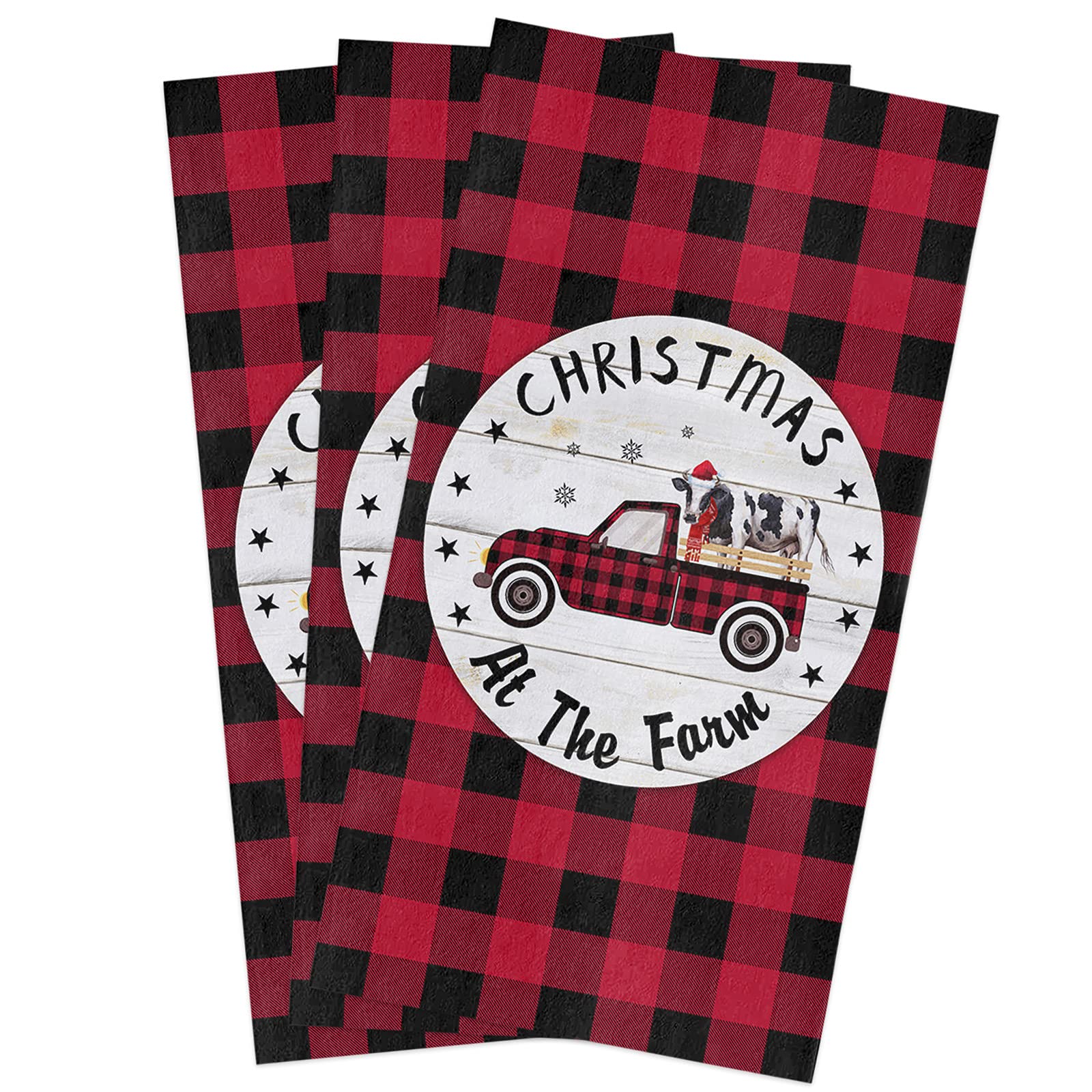 Amaze-Home 3-Pack Christmas Truck Plaid Dish Towels Set - Soft, Absorbent Microfiber Kitchen & Bath Towels (18x28 Inch) - Perfect for Holiday Decor, Dish Drying & Hand Wiping