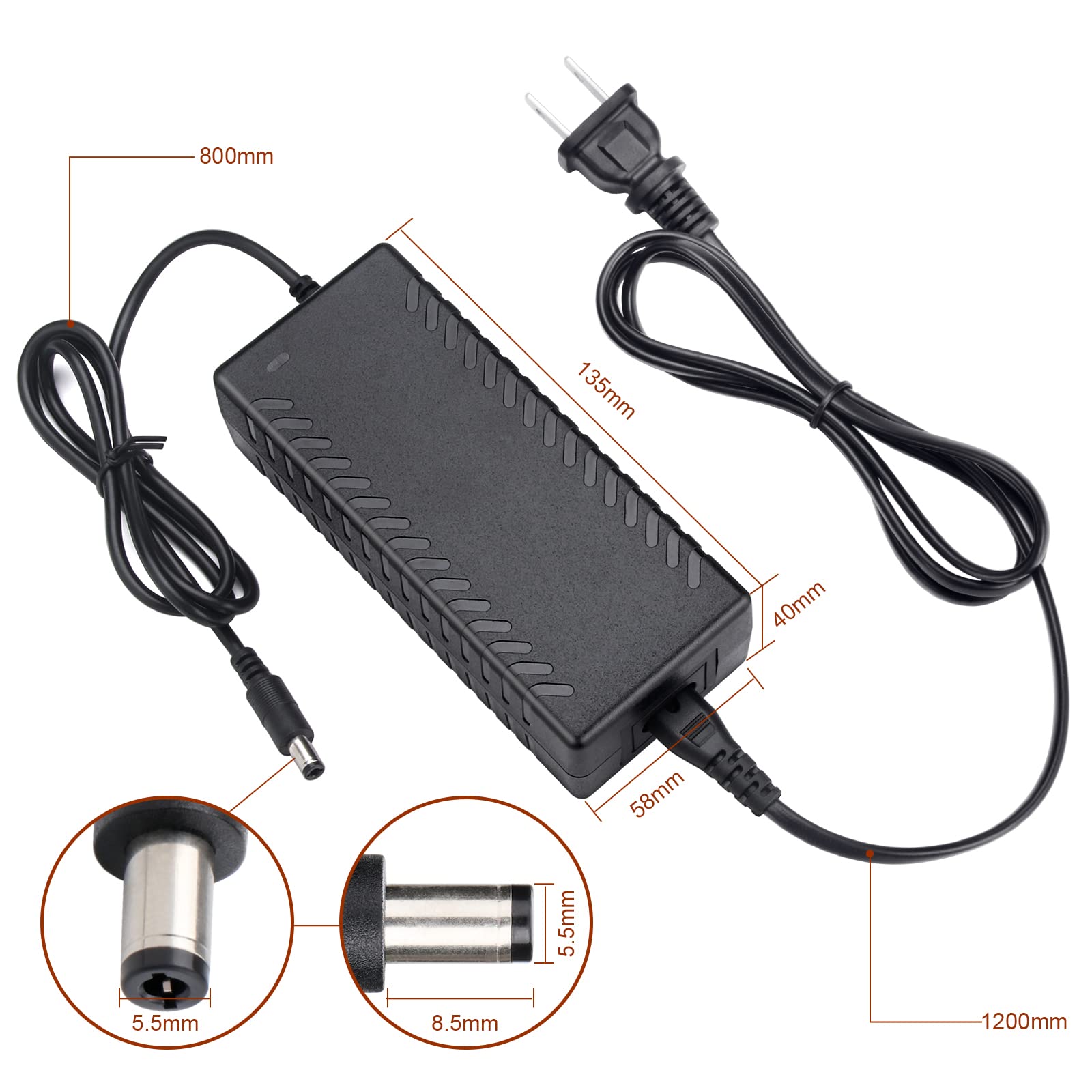 42V Fast Charger 2A for 36V Lithium Ebike & Escooter - Compatible with Gotrax Electric Bike Scooter - Perfect for Commuting & Urban Travel