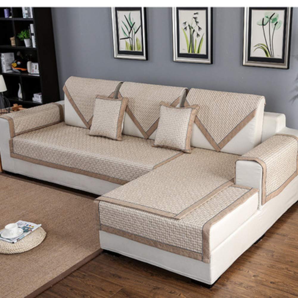 Non-Slip Thick Linen Sofa Cover - Washable One-Piece Sectional Couch Protector for Pets & Kids, Brown 90x120cm (35x47in) - Perfect for Living Room Furniture Protection