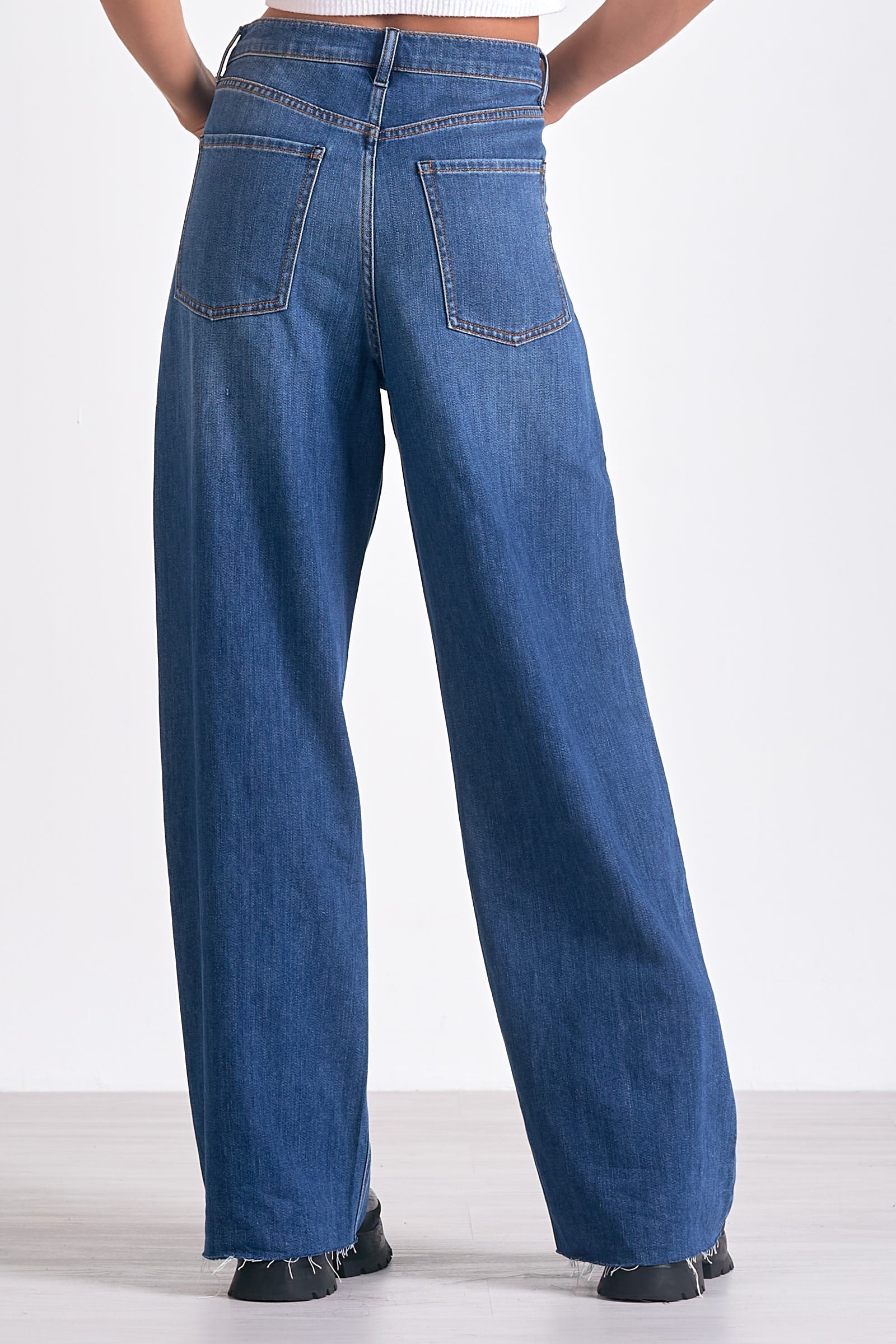 Blue Wash Wide Leg Jeans for Women - High Waisted Comfort Denim Pants - Perfect for Casual Outfits & Boho Style