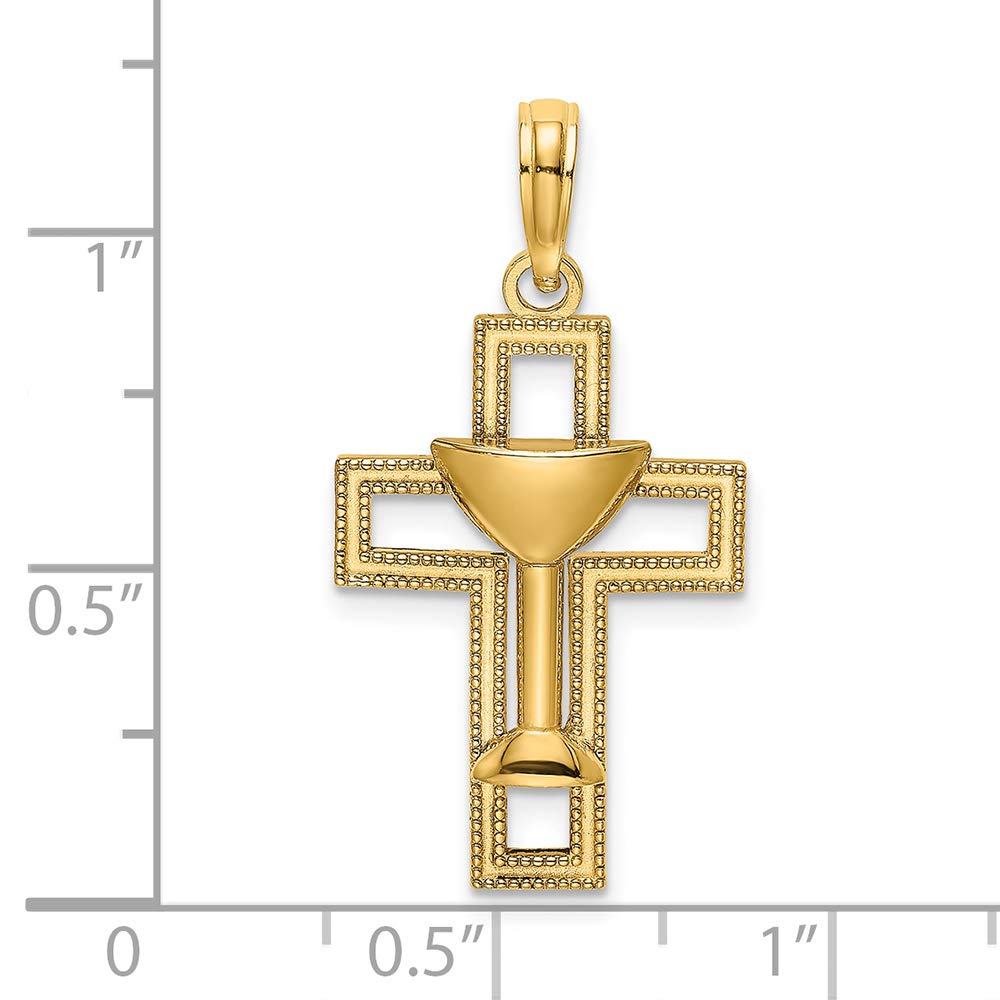 FJC Finejewelers 14K Yellow Gold Cross with Communion Cup Polish Charm - Elegant Religious Jewelry for Baptism, First Communion & Spiritual Gifts