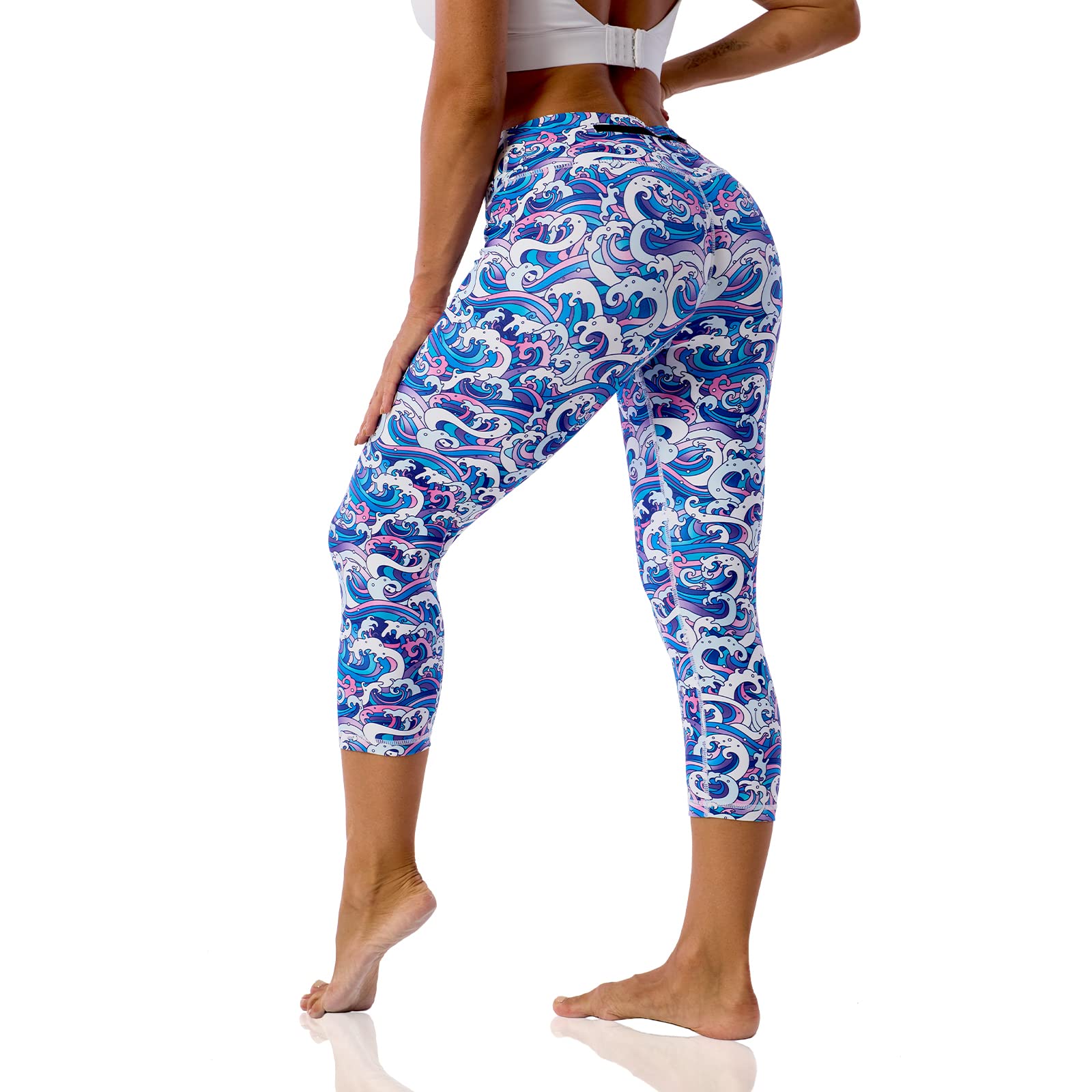 Printed Leggings with Pockets for Women - High Waisted Tummy Control Capri Yoga Pants - Moisture Wicking Spandex Workout Leggings - Perfect for Yoga, Gym & Casual Wear