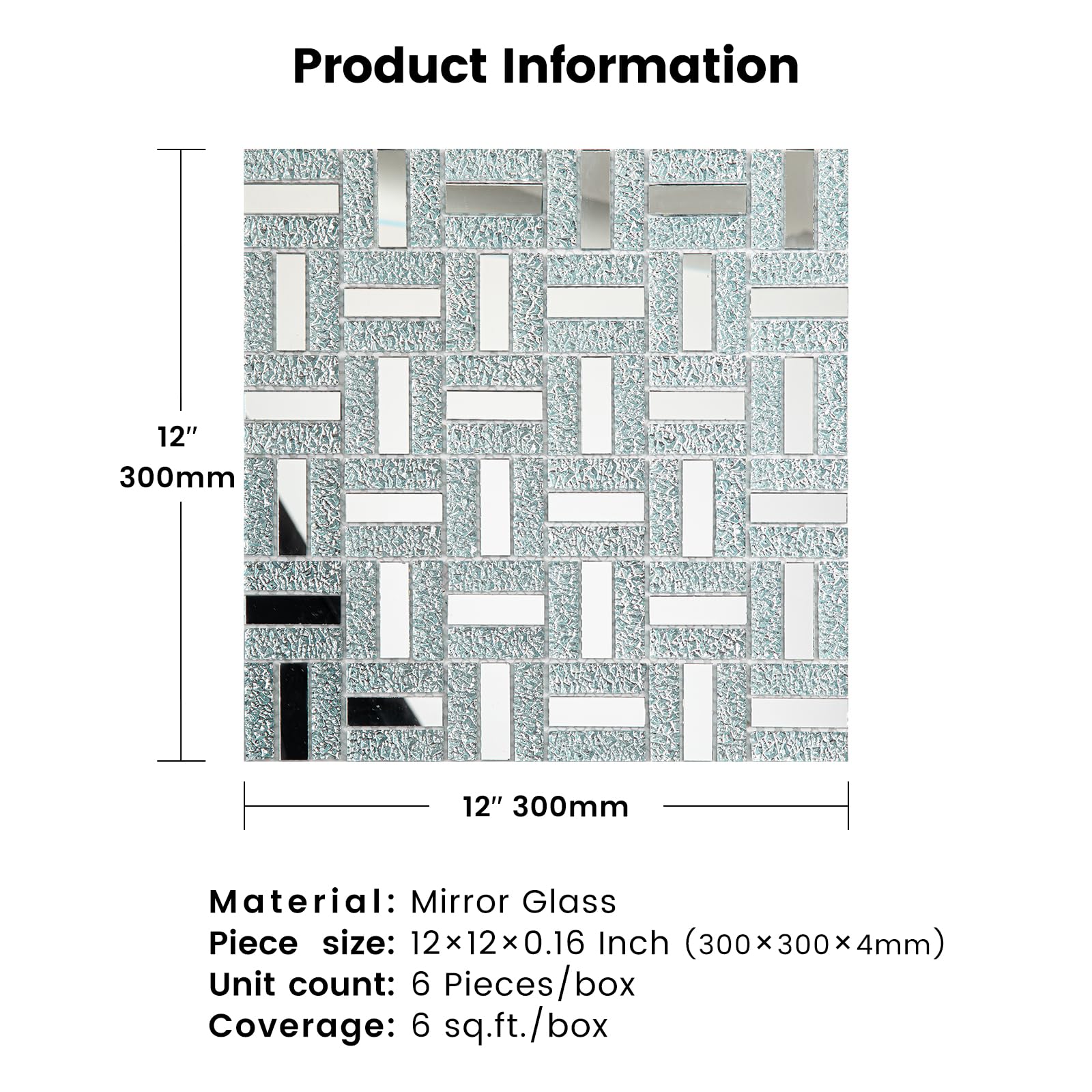 Premium Crystal Diamond Mirror Mosaic Tiles - Silver Brick Flat Glass Mosaic for Kitchen Backsplash & Bathroom Wall Decor (6 Sheets) - Perfect for Home Renovation, DIY Projects, and Luxury Interior Design