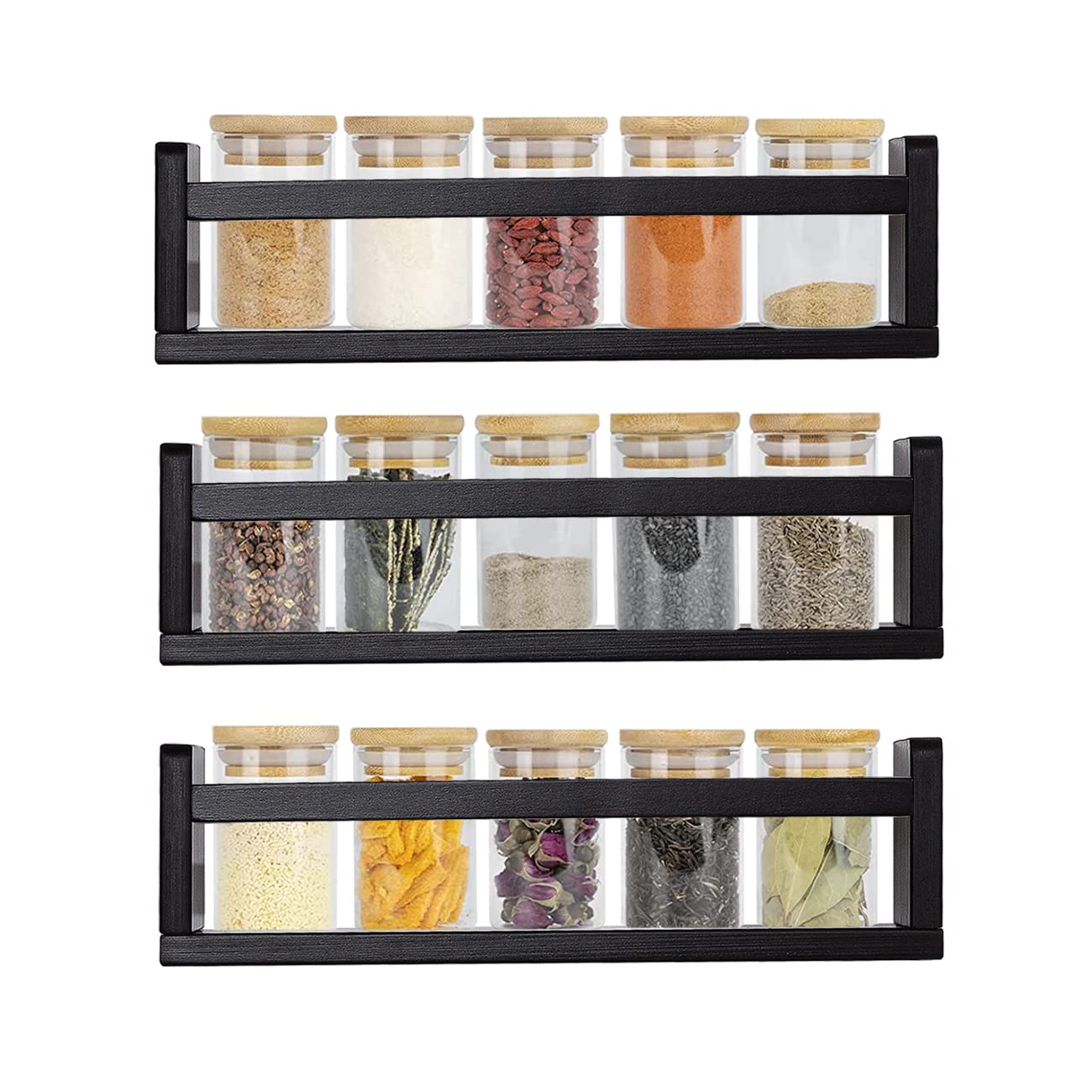 AZSKY Set of 3 Black Wooden Floating Wall Shelves - 16 Inch Nursery Bookshelves for Kids, Bathroom, Living Room & Kitchen Decor - Perfect for Organizing Books, Toys, Spices & Home Décor