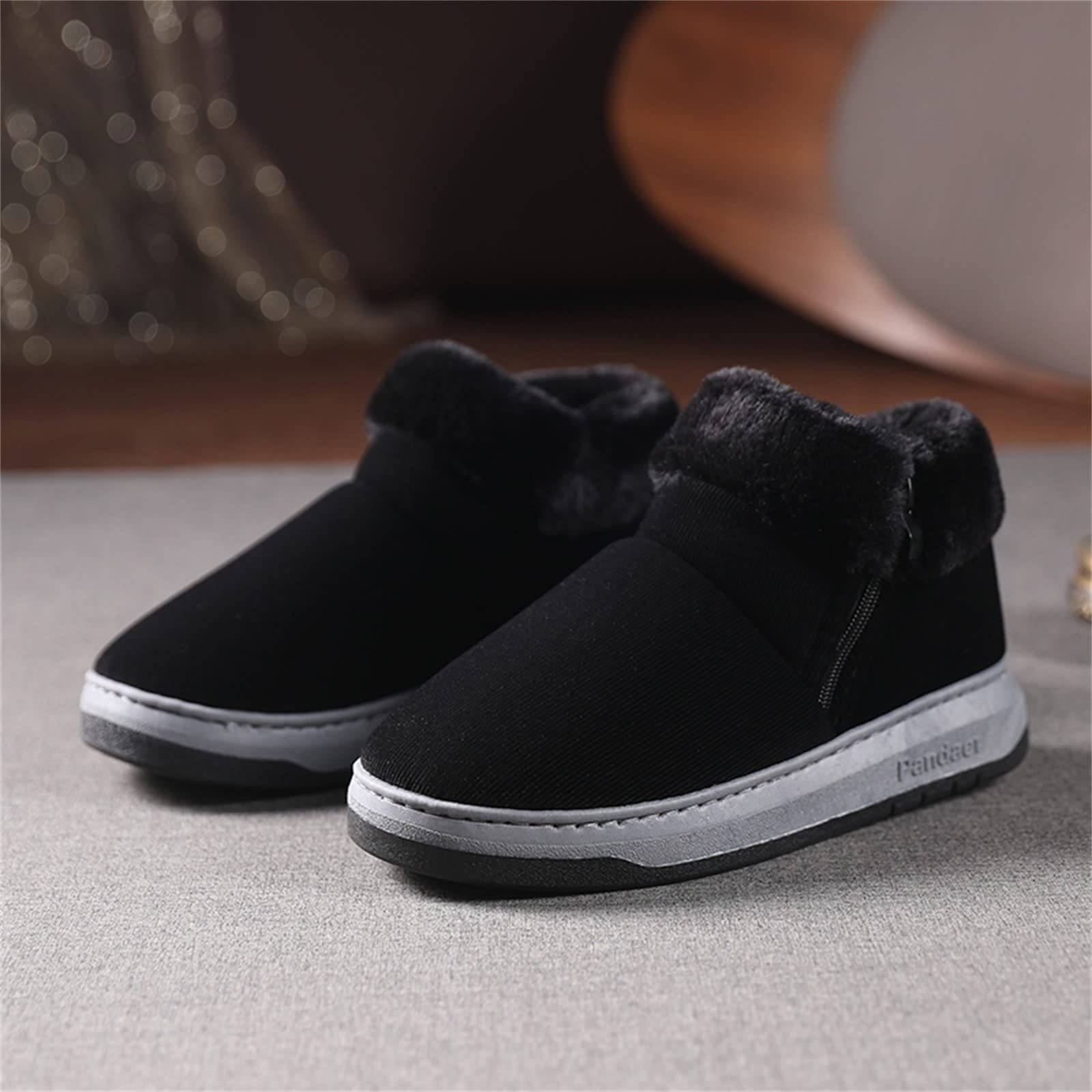 UnoSheng Men's Warm Cotton Slippers with Side Zip - Lightweight Slip-On Boots for Indoor/Outdoor Use - Perfect for Home, Office & Casual Wear