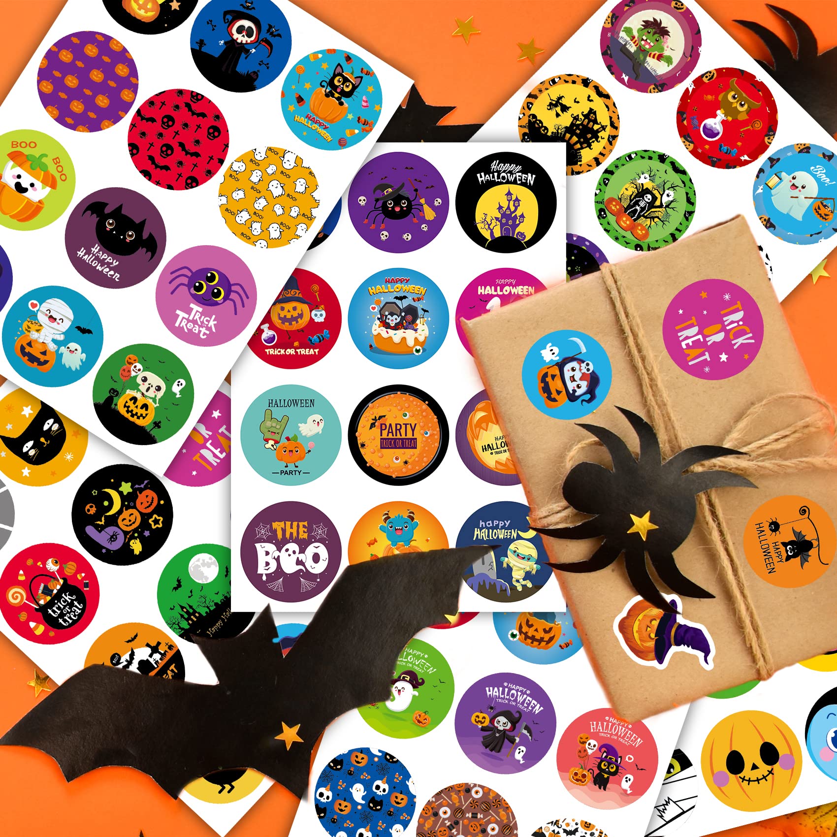 Funnlot Halloween Sticker Sheets - 32 Pack Round Halloween Stickers for Kids, Trick or Treat Stickers, Halloween Party Decorations - Perfect for Treat Bags, Pumpkin Decor, and Classroom Activities