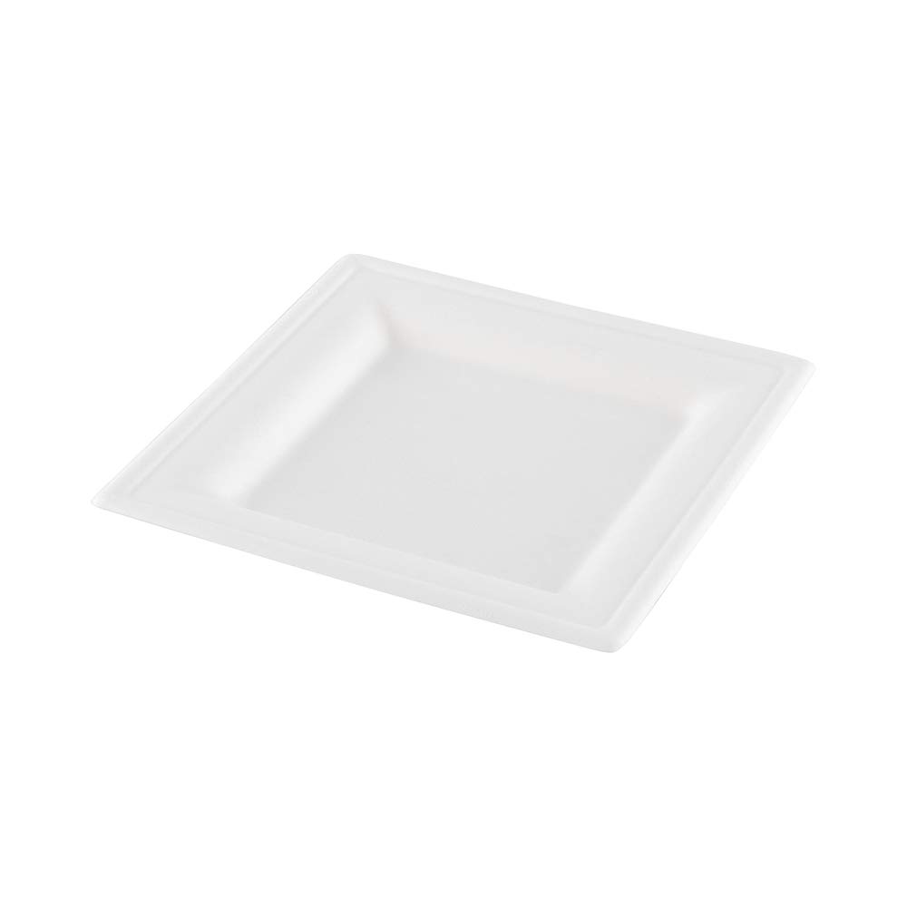 Eco-Friendly 6.3 Inch Square Bagasse Plates - 100 Pack Heavy-Duty White Disposable Plates Made from Sugarcane Fibers | Perfect for Appetizers, Desserts, Parties & Catering Events