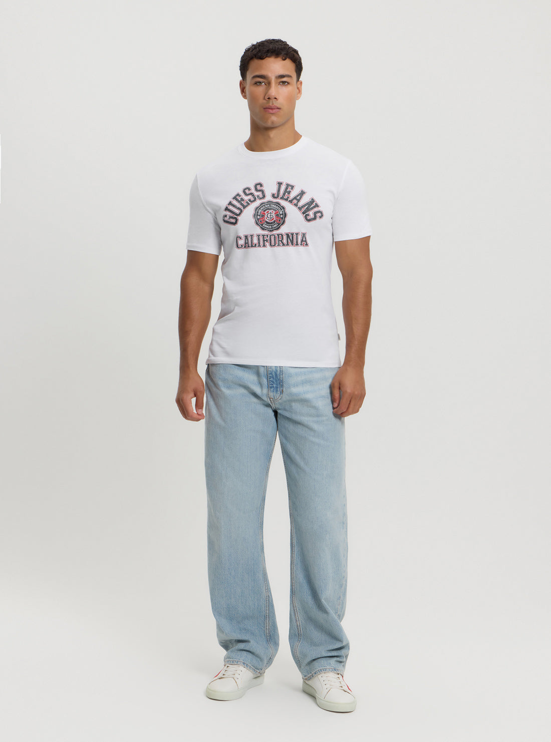 Guess Women's White Slim Fit Printed T-Shirt - Casual Comfort Top for Everyday Wear & Outfits