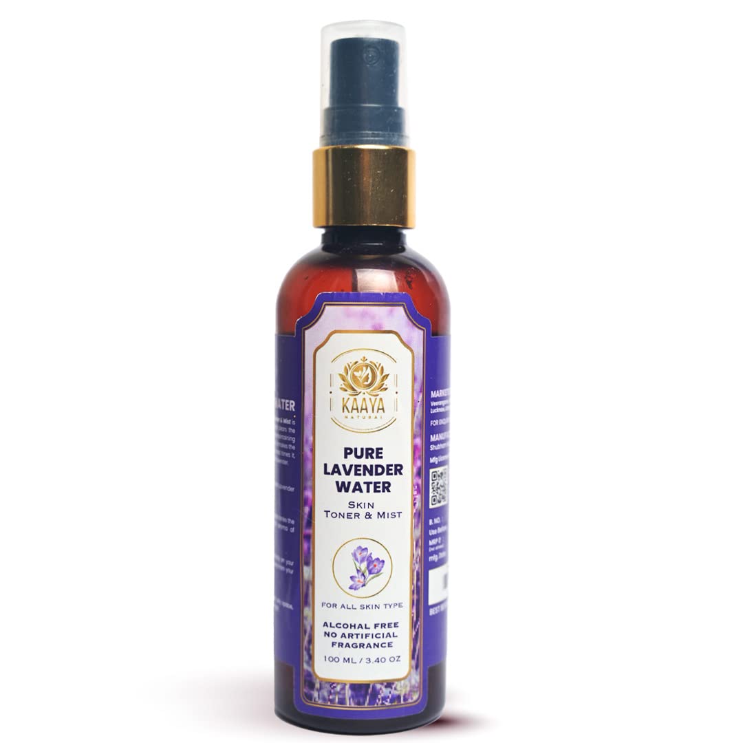 Kaaya Natural Pure Lavender Water Toner & Facial Mist | 100% Organic Alcohol-Free Hydrating Face Spray for Glowing Skin | Suitable for All Skin Types | Chemical-Free 100ml Bottle | Perfect for Daily Skincare Routine, Travel & On-the-Go Refreshment