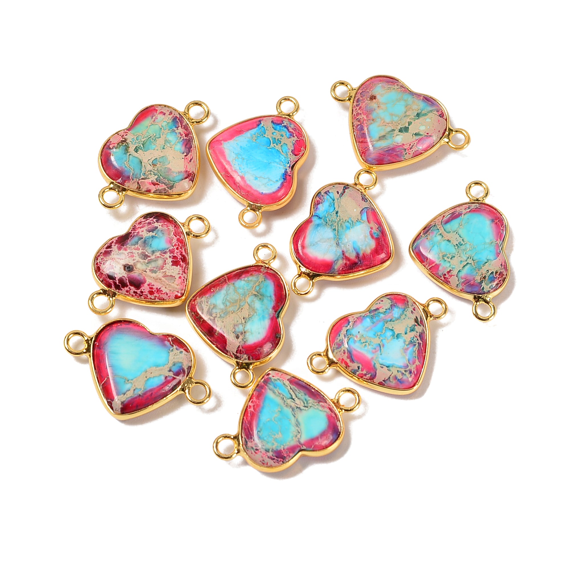 Natural Blue Red Sea Sediment Jasper Gold Plated Pendant Connector - 15mm for Necklace Making, Jewelry Design & DIY Craft Projects - Perfect for Boho, Hippie & Spiritual Jewelry Creations
