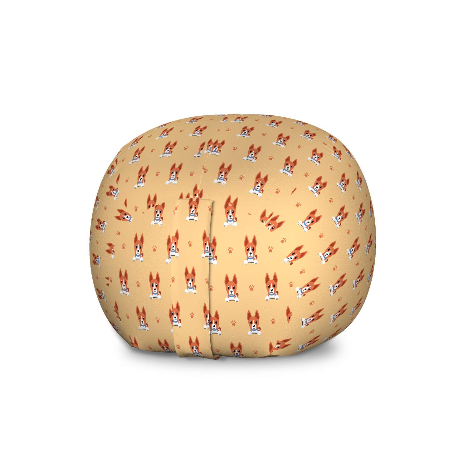 Ambesonne Large Washable Puppy Toy Storage Bag Chair - Minimal Cartoon Basenji Dog & Paw Print Pattern, Stuffed Animal Organizer (Brown Vermilion) - Perfect for Kids' Room, Nursery, Playroom & Pet Toy Storage