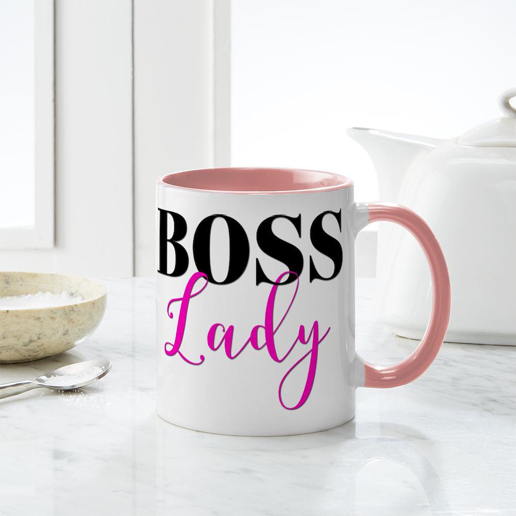 Boss Lady Ceramic Coffee Mug 11 oz (325 ml) - Inspirational Office Gift for Women, Perfect for Tea, Coffee & Hot Drinks at Work or Home