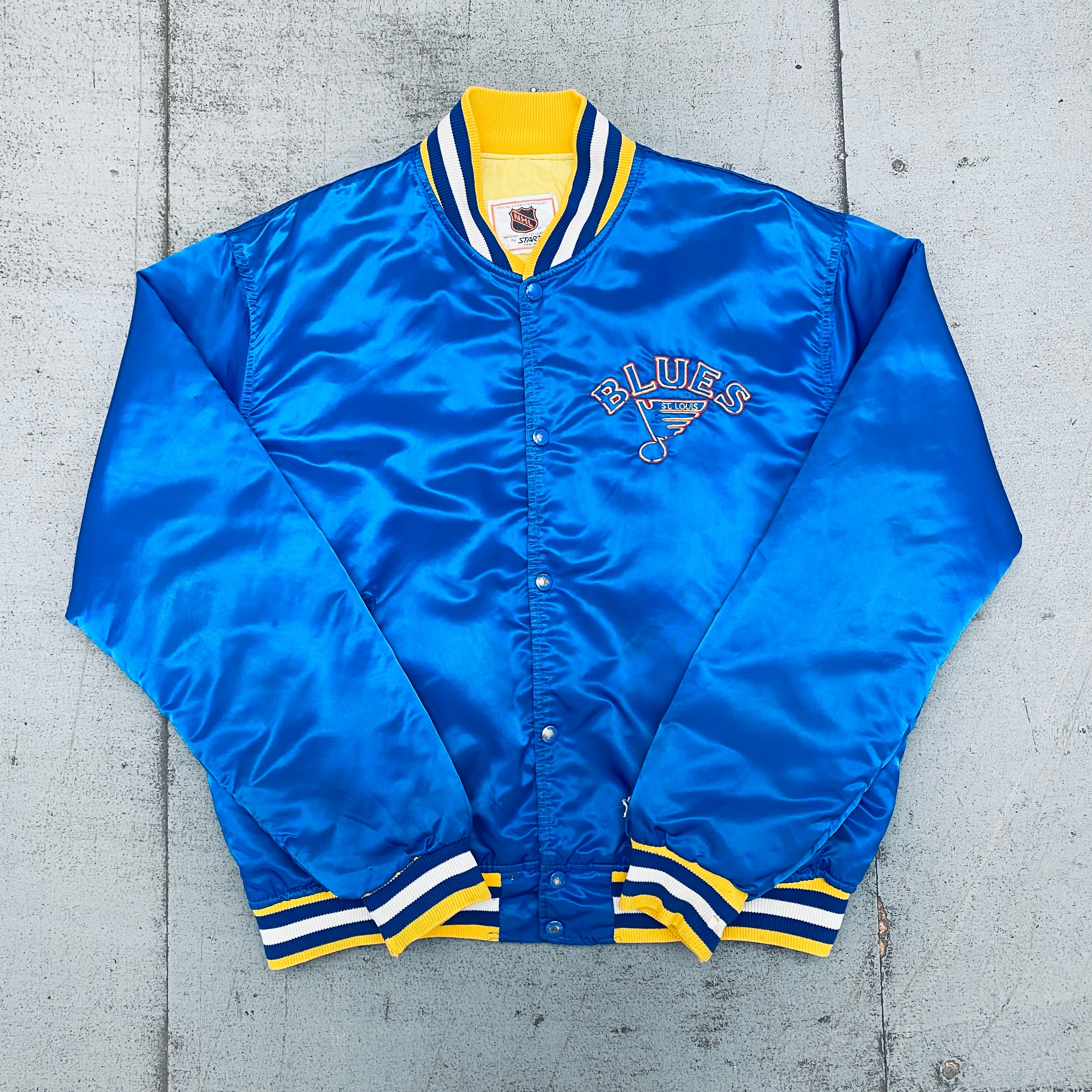 St. Louis Blues 1986 Satin Starter Bomber Jacket - Vintage NHL Hockey Jacket for Men (Size XL) - Perfect for Game Day, Sports Events & Retro Fashion