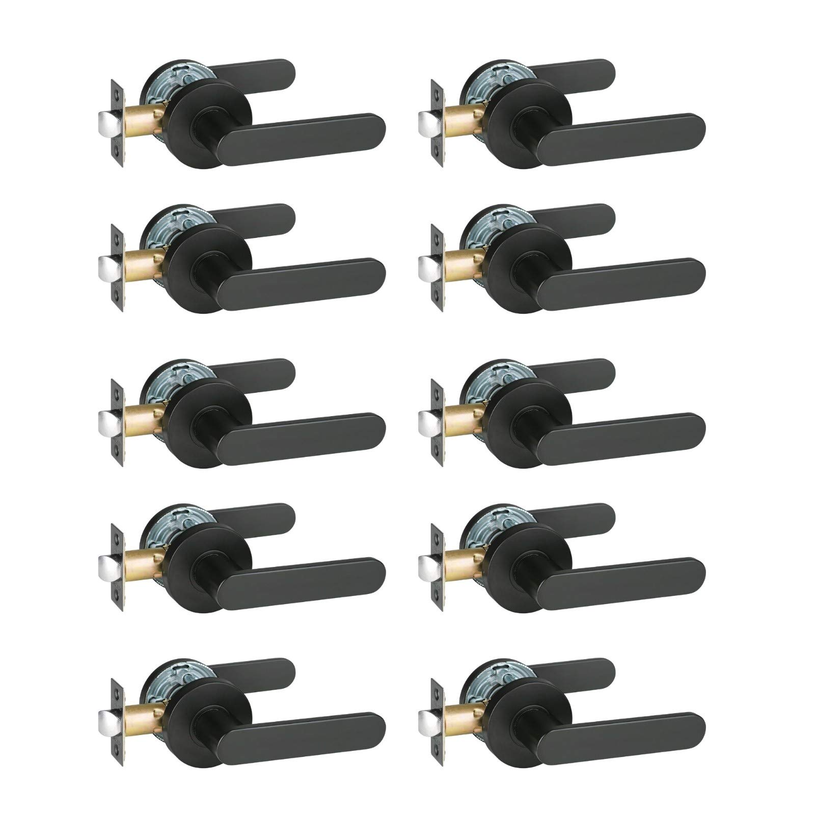 Heavy Duty Passage Lever Lock Set - 10 Pack, Matt Black Finish, Non-Locking Hall & Closet Door Handle for Home, Office & Commercial Use