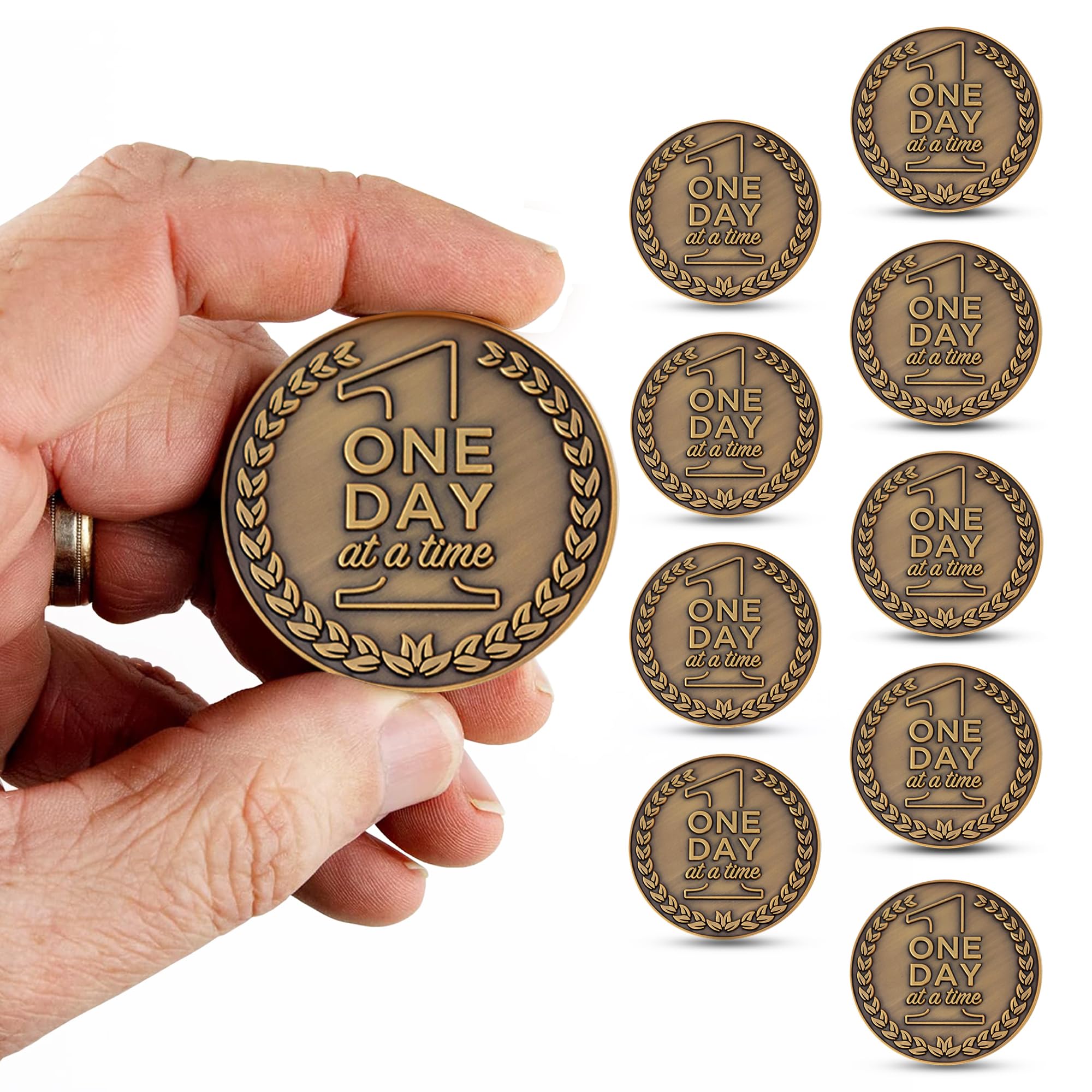 10-Piece Serenity Prayer & One Day at a Time Sobriety Coin Set - 1.75
