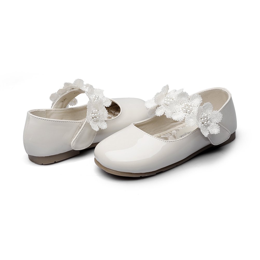 Girl's Off-White Mary Jane Flat Shoes with Adjustable Strap - Comfortable & Stylish for School, Parties & Everyday Wear