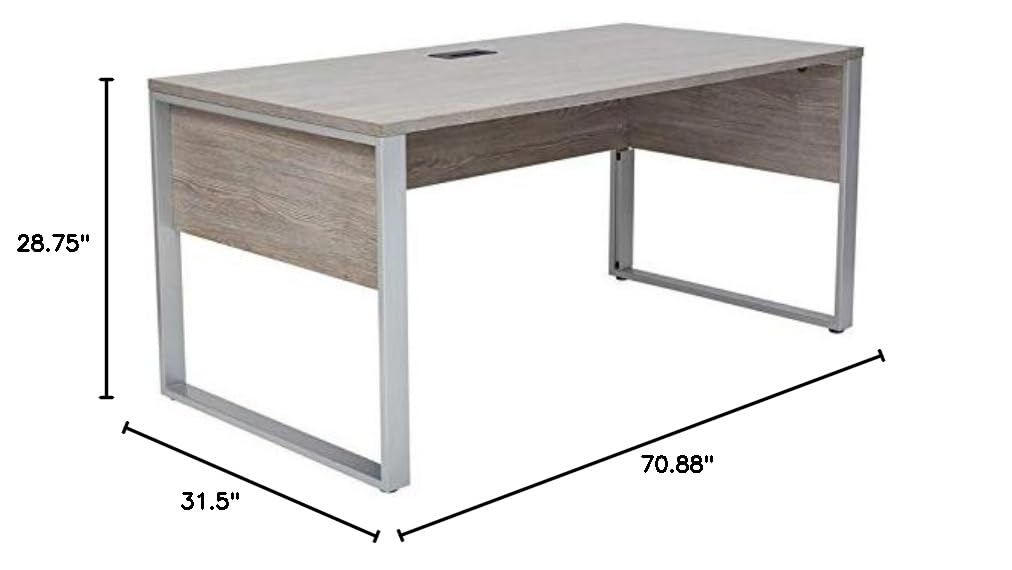 Modern Rectangular Desk 71x32 Inches - Contemporary Gray Home Office Furniture for Small Spaces | Work from Home & Study Desk
